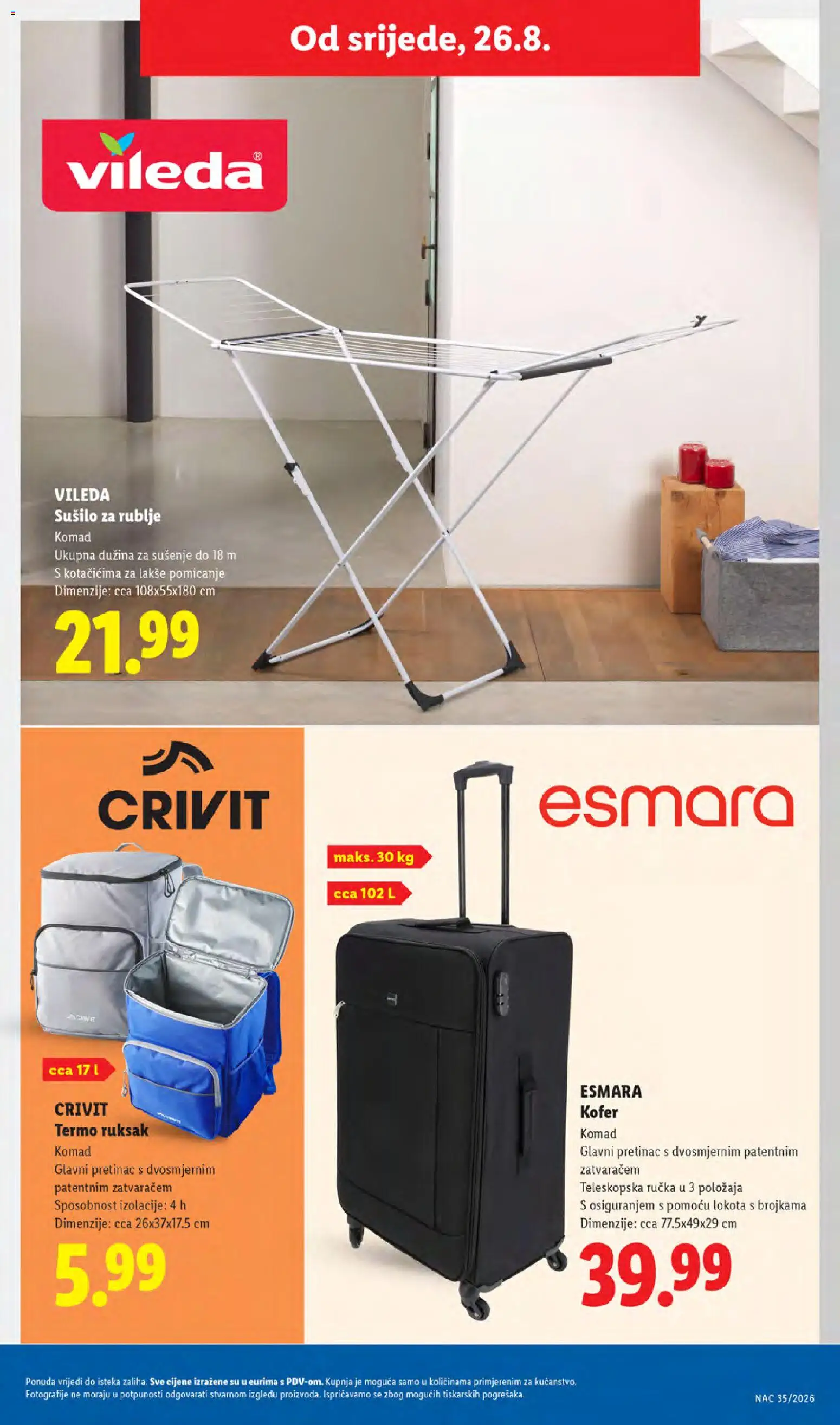 Lidl katalog | vrijedi od 24.08.2026 | Stranica: 45 | Proizvodi: Ruksak, Kofer, Sušilo za rublje, Vileda