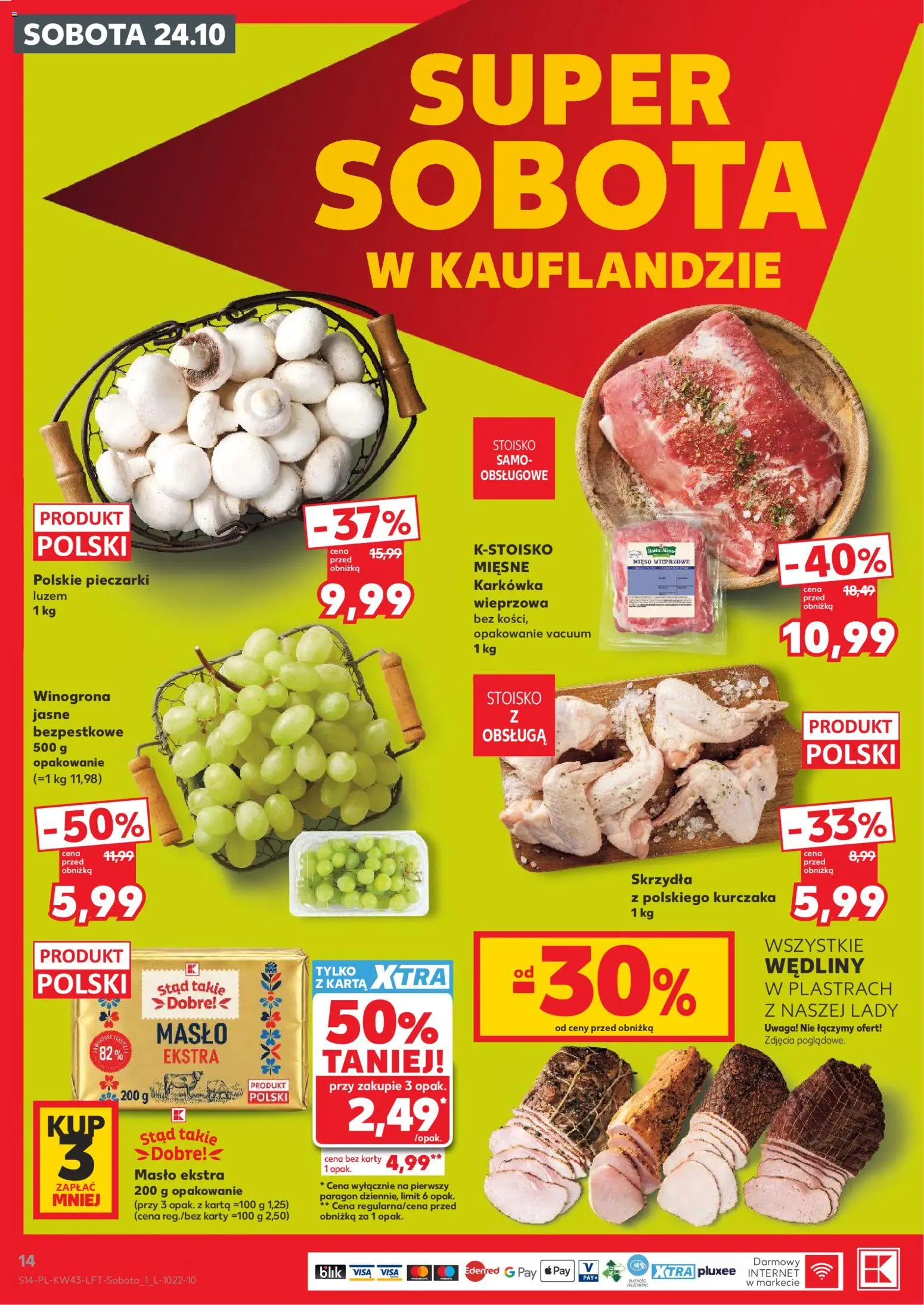 Kaufland gazetka od 22.10.2026 | Strona: 14 | Produkty: Winogrona, Mięso, Skrzydełka, Masło