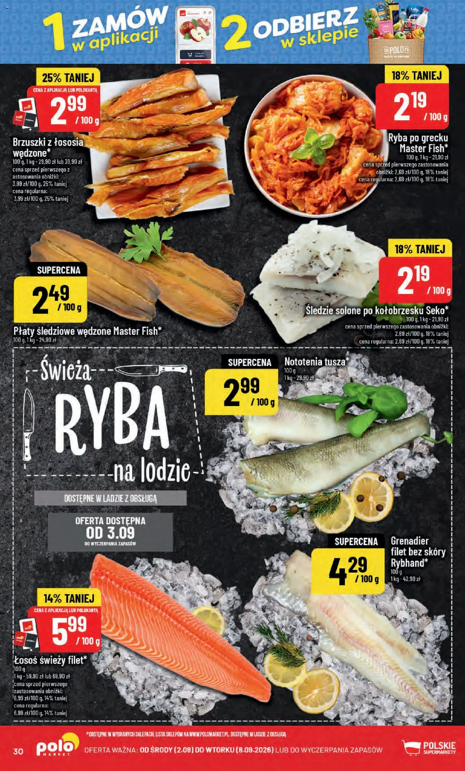 POLOmarket gazetka od 02.09.2026 | Strona: 30 | Produkty: Łosoś, Filet, Brzuszki z łososia, Ryba