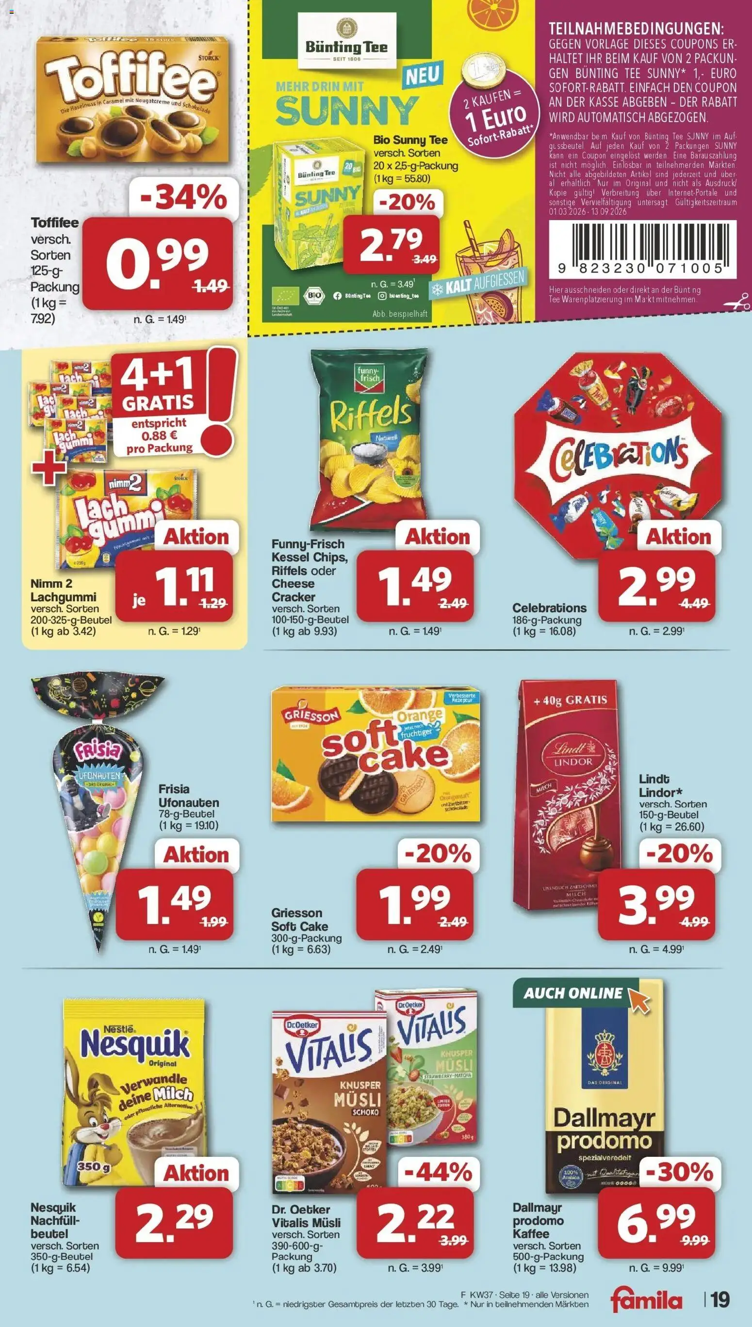 Famila Nordwest  Aktueller Prospekt – gültig ab 07.09.2026 | Seite: 19 | Produkte: Nesquik, Celebrations, Dallmayr, Toffifee