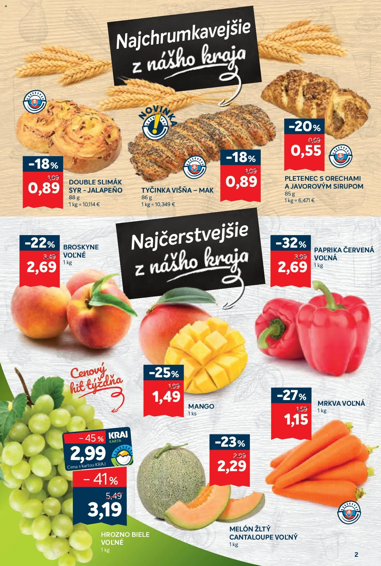Nové Kraj akcie – leták je platný od 06.08.2026 | Strana: 2 | Produkty: Paprika, Mango, Hrozno, Mak