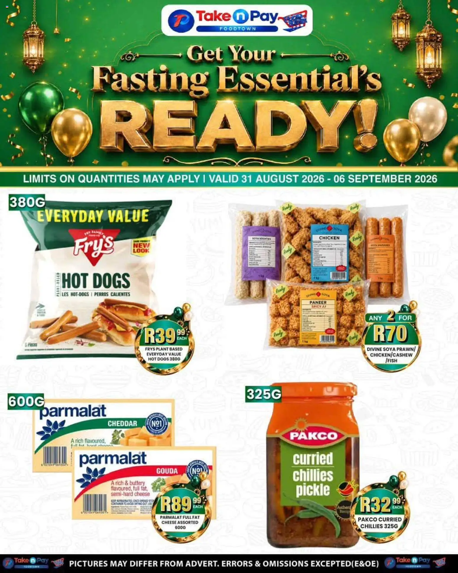 New Take n Pay catalogue – valid from 31/08/2026 | Page: 1 | Products: Chicken, Hot dogs, Cheddar, Fry's