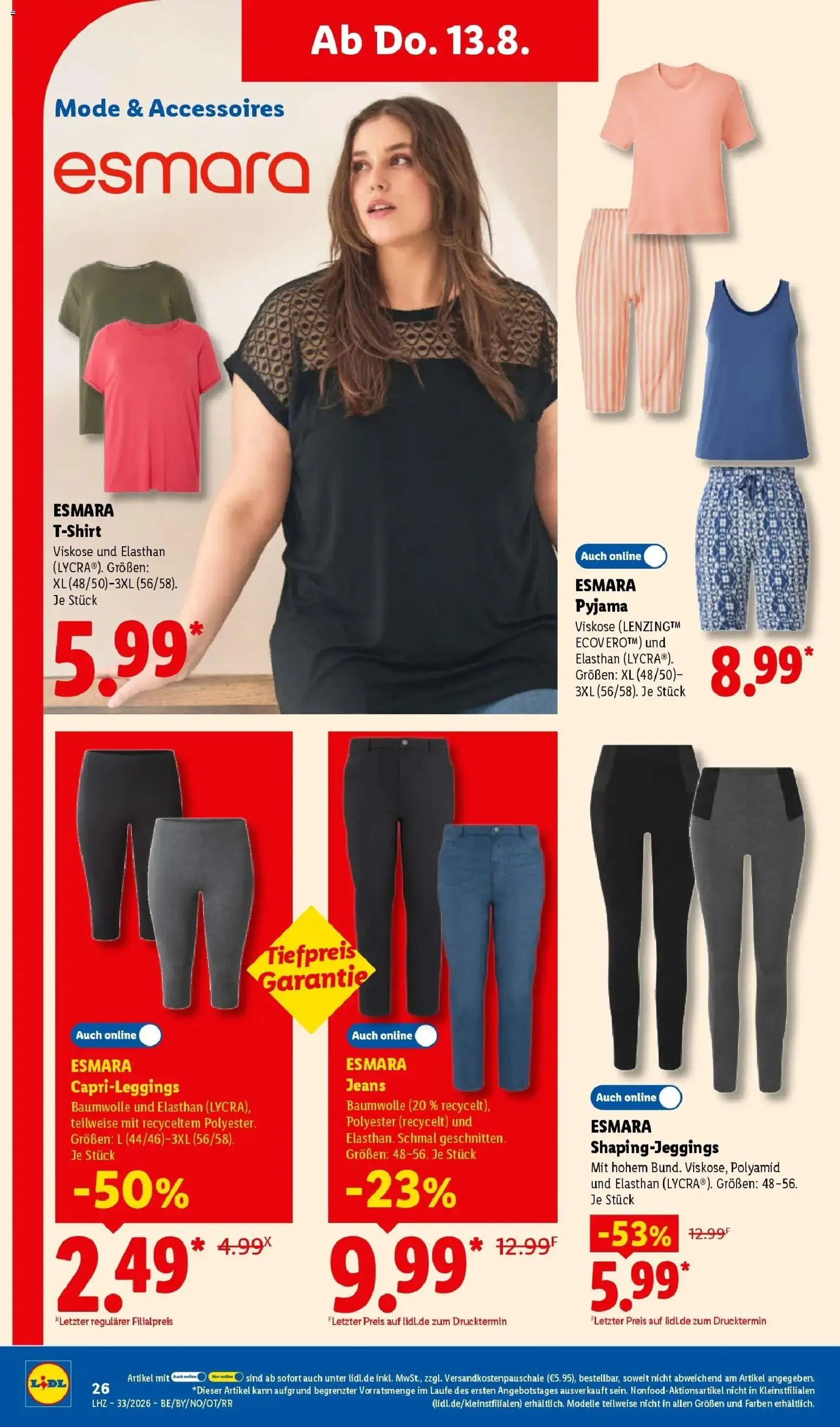 Lidl Prospekt Malchow (ab 10.08.2026) zum Blättern » Angebote | Seite: 48 | Produkte: T-Shirt, Pyjama, Leggings, Jeans