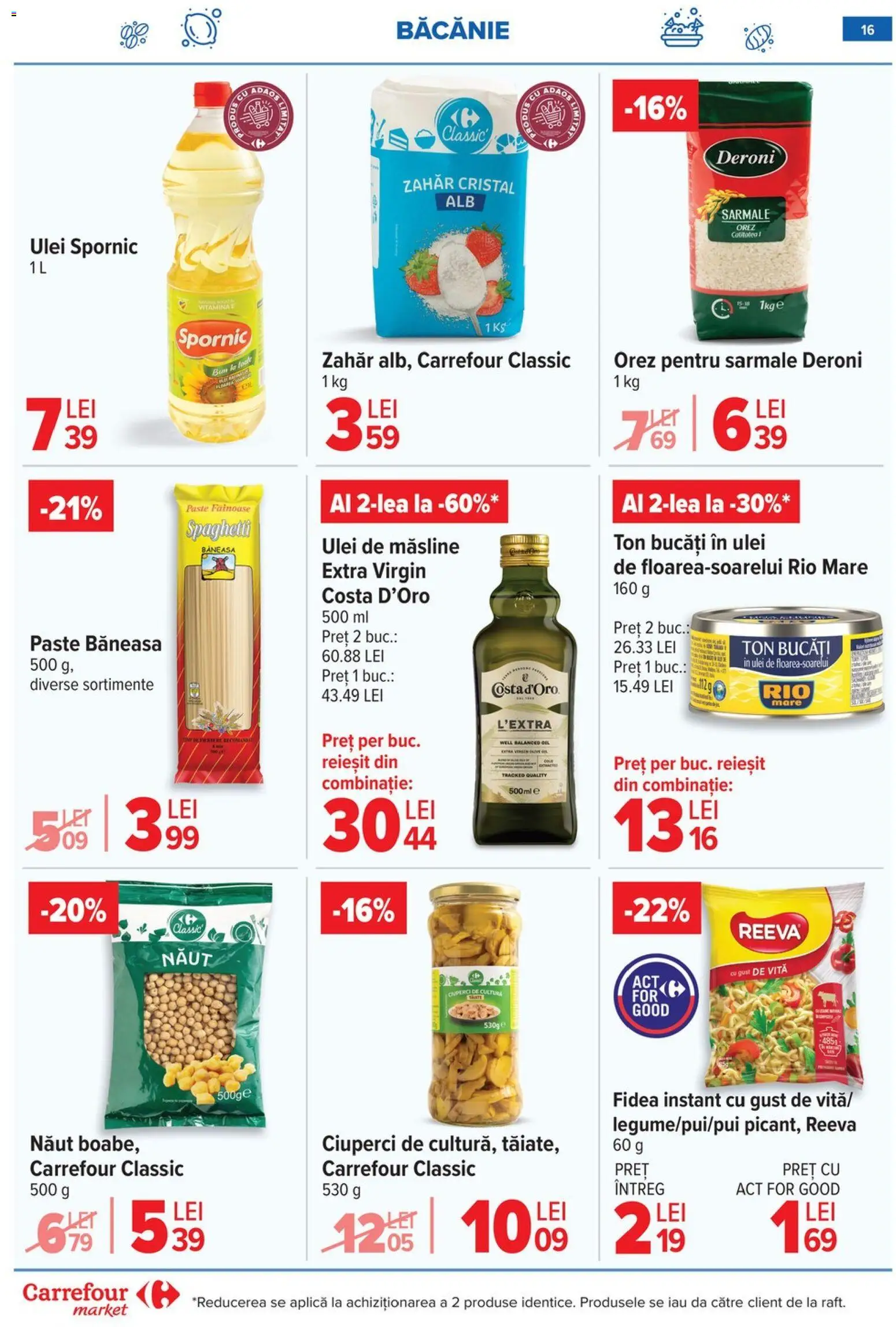 Noul catalog Carrefour – valabil de la 03.06.2026 | Pagină: 16 | Produse: Măsline, Orez, Paste, Zahăr