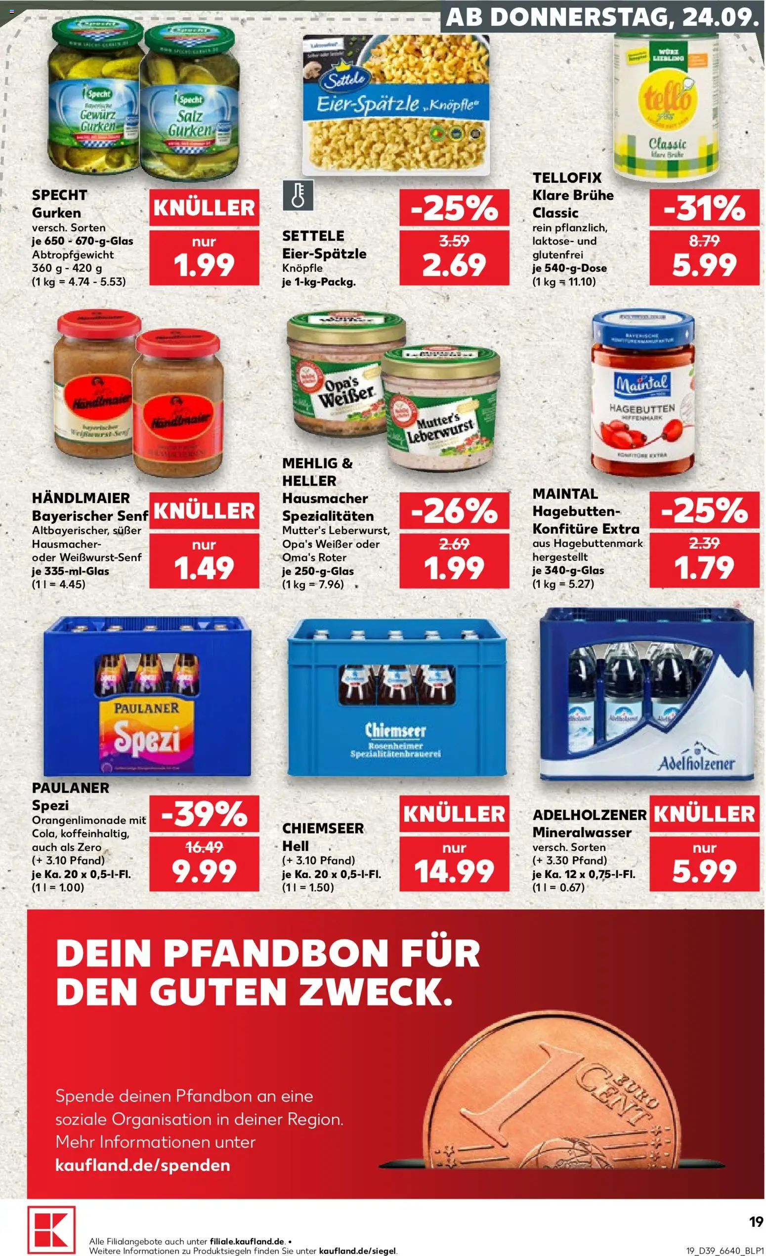 Kaufland Prospekt – gültig ab 24.09.2026 | Seite: 19 | Produkte: Paulaner spezi, Adelholzener, Salz, Paulaner