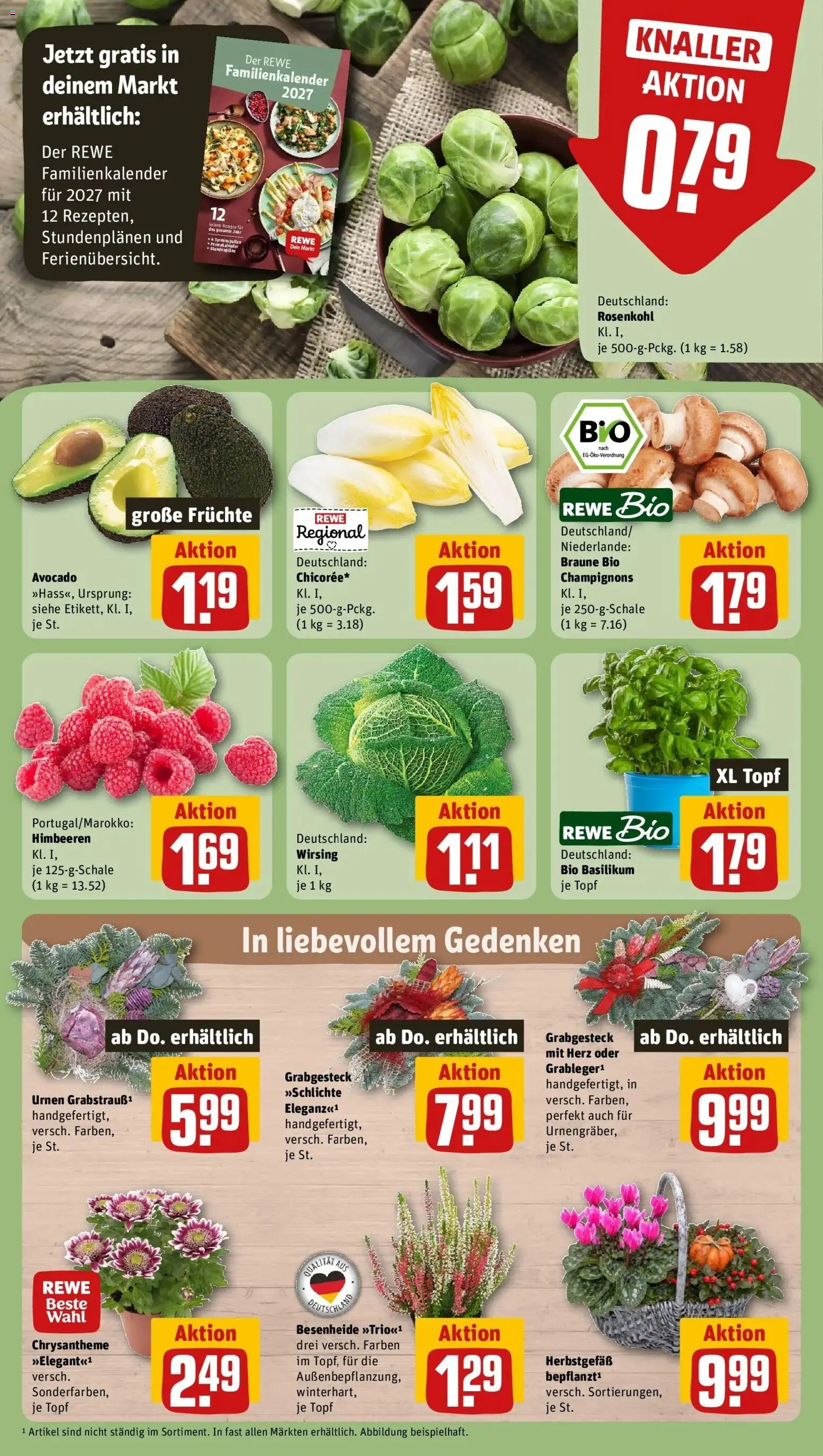 REWE Prospekt ab 19.10.2026 zum Blättern » Angebote | Seite: 9 | Produkte: Himbeeren, Avocado, Champignons