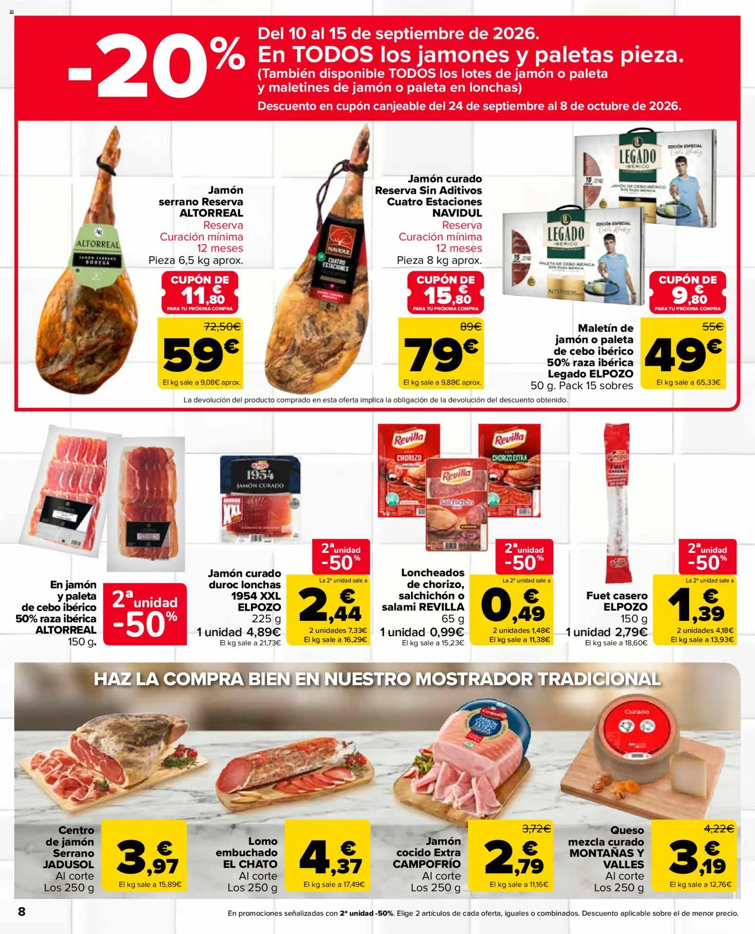 Carrefour Market folleto │ válido desde el 10/09/2026 | Página: 8 | Productos: Jamón curado, Queso, Jamón cocido, Salami