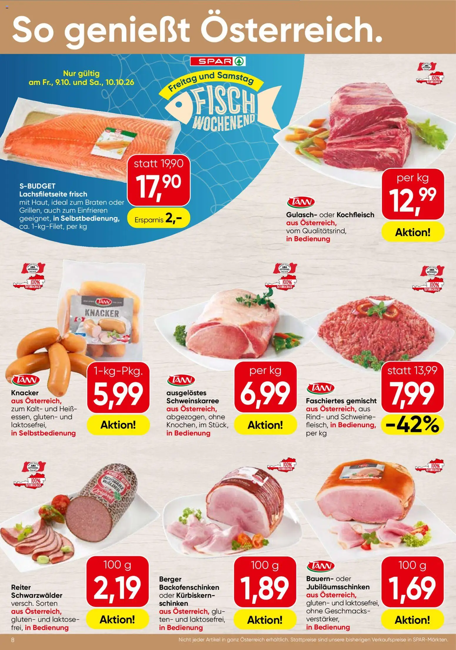 Spar Flugblatt gültig ab 08.10.2026 | Seite: 8 | Produkte: Schinken, Fisch