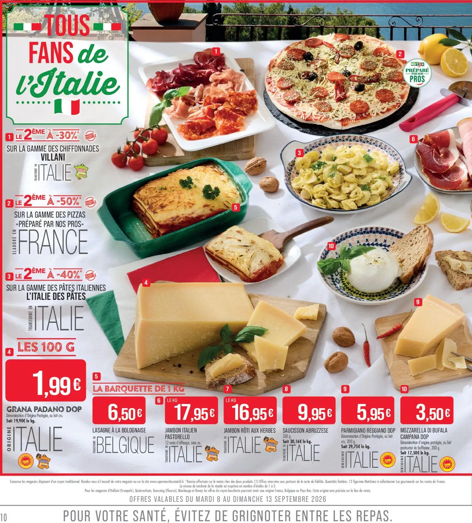 {H1} | Page: 10 | Produits: Mozzarella, Viande, Figurines, Pâtes