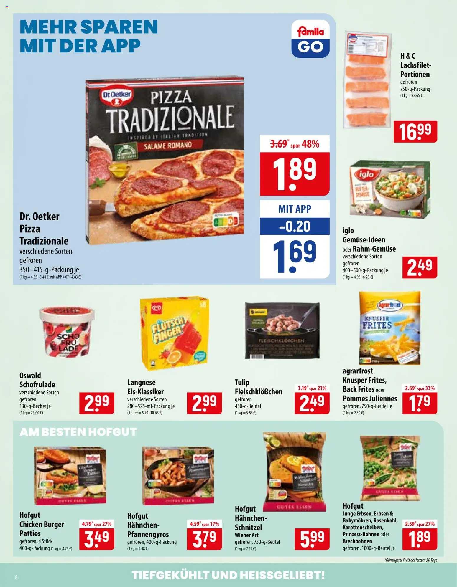 Famila Prospekt – gültig ab 19.10.2026 | Seite: 8 | Produkte: Hahnchen, Burger, Schnitzel, Erbsen