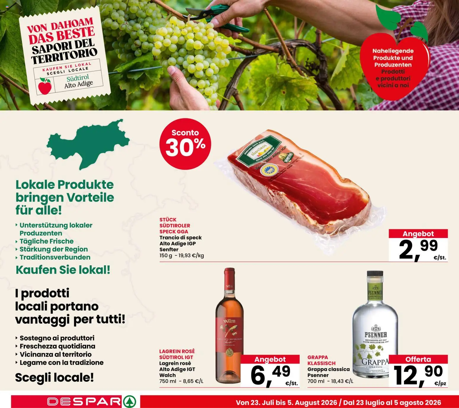 Volantino Despar del 23/07/2026 | Pagina: 2 | Prodotti: Speck, Grappa
