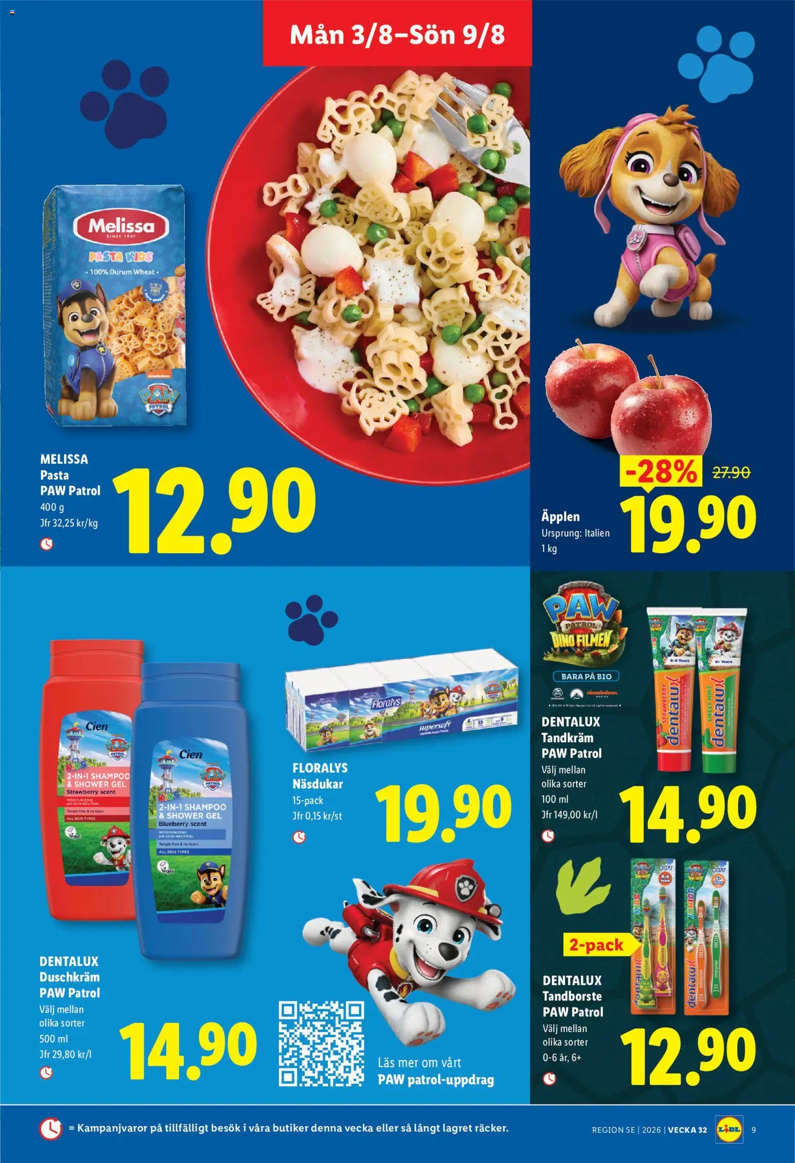 Lidl reklamblad aktuell från 03/08/2026 | Sida: 9 | Produkter: Tandkräm, Tandborste, Äpplen, Pasta