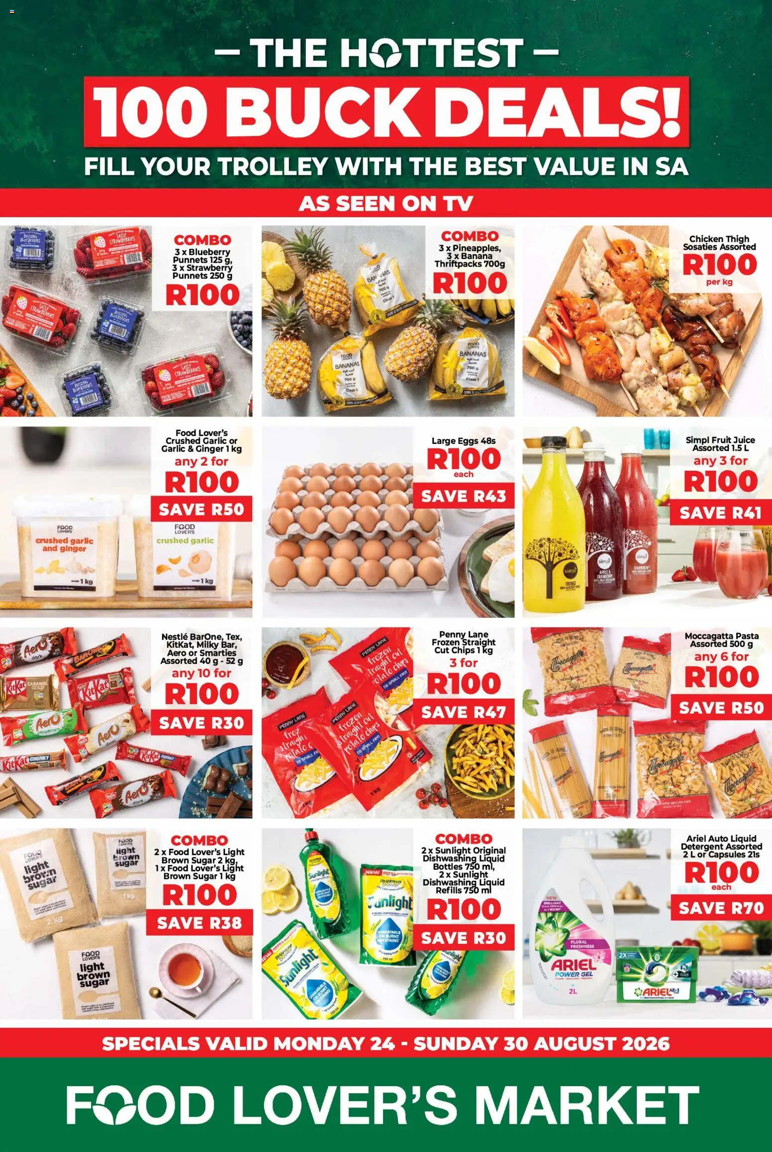 New Food Lover's Market catalogue – valid from 24/08/2026 | Page: 1 | Products: Eggs, Juice, Strawberries, Pasta
