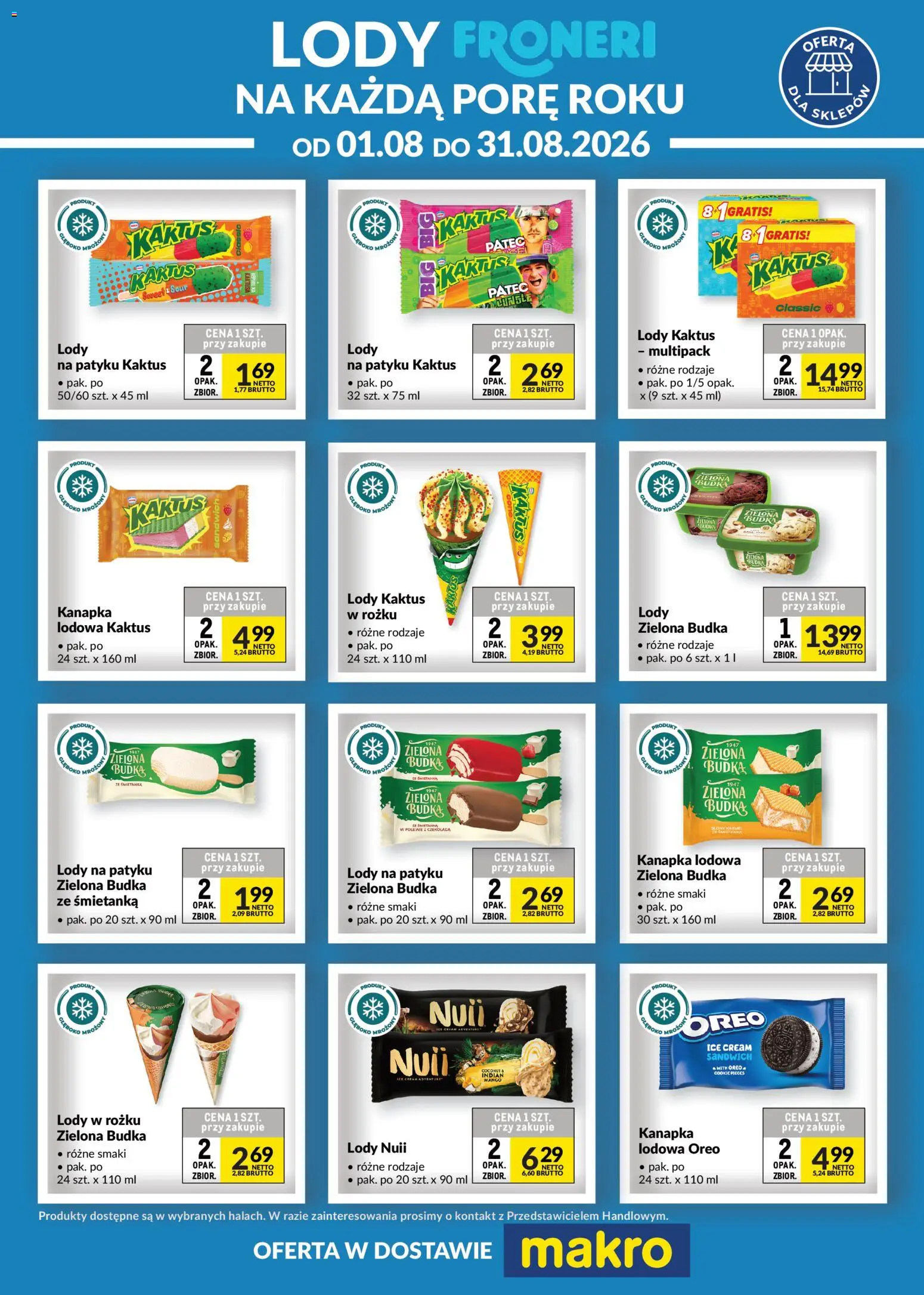 Makro gazetka - Lody Froneri od 01.08.2026 | Strona: 1 | Produkty: Oreo, Lody nuii, Czekolada, Lody