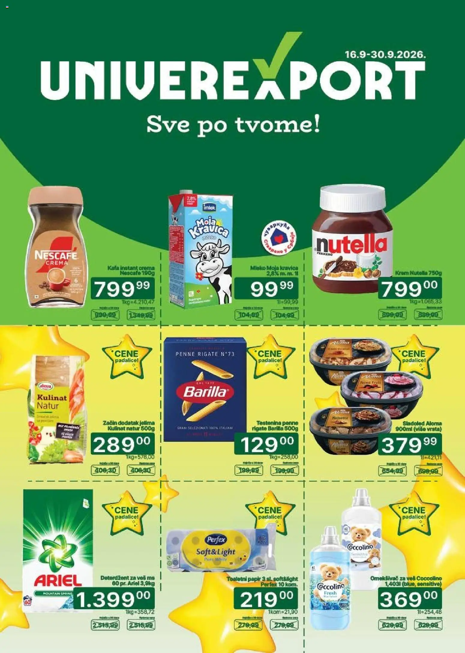 Univerexport katalog - važi od 16.09.2026 | Strana: 1 | Proizvode: Sladoled, Moja kravica, Mleko, Kafa