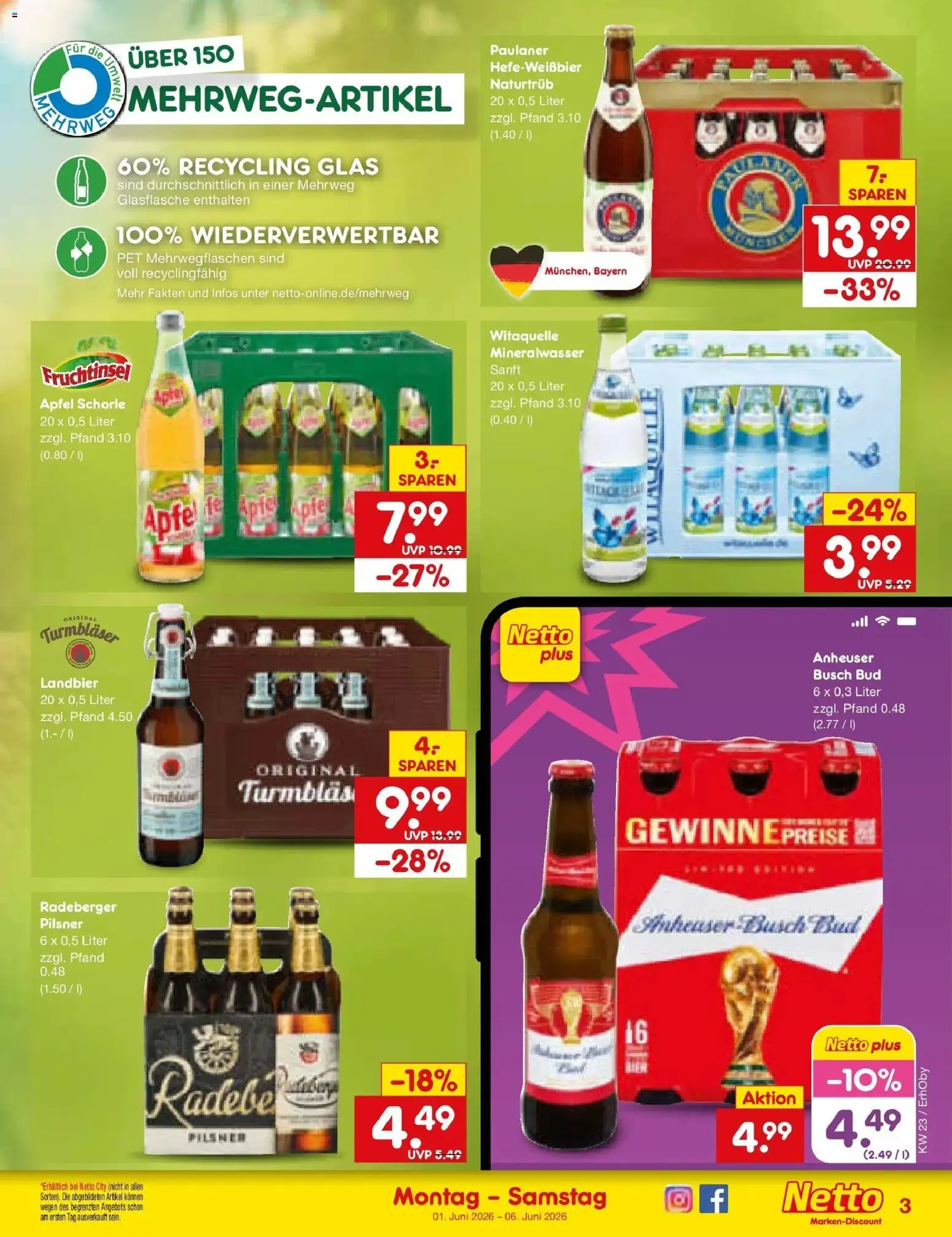 Netto Marken-Discount Prospekt Velden – gültig ab 01.06.2026 | Seite: 31 | Produkte: Äpfel, Mineralwasser, Radeberger pilsner, Paulaner