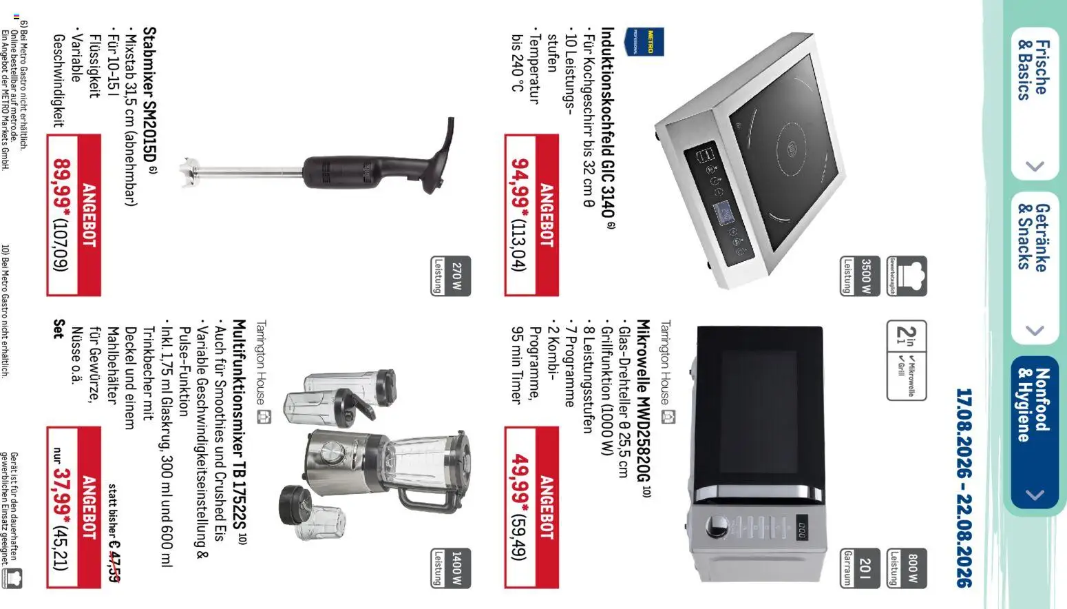 Metro NonFood-Angebote – gültig ab 17.08.2026 | Seite: 5 | Produkte: Mikrowelle, Grill, Mixstab, Stabmixer
