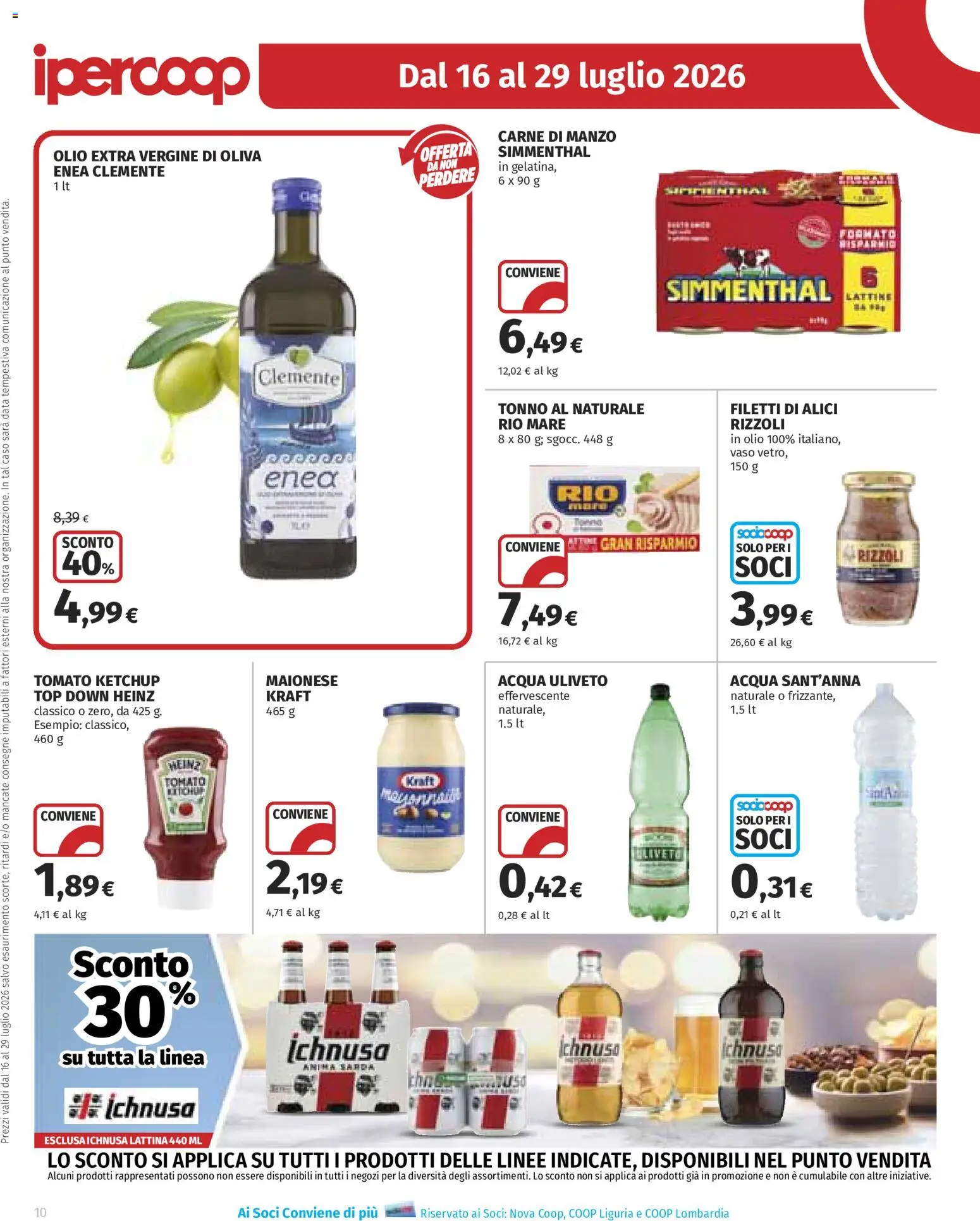 Volantino Ipercoop del 16/07/2026 | Pagina: 10 | Prodotti: Acqua, Maionese, Olio, Vaso
