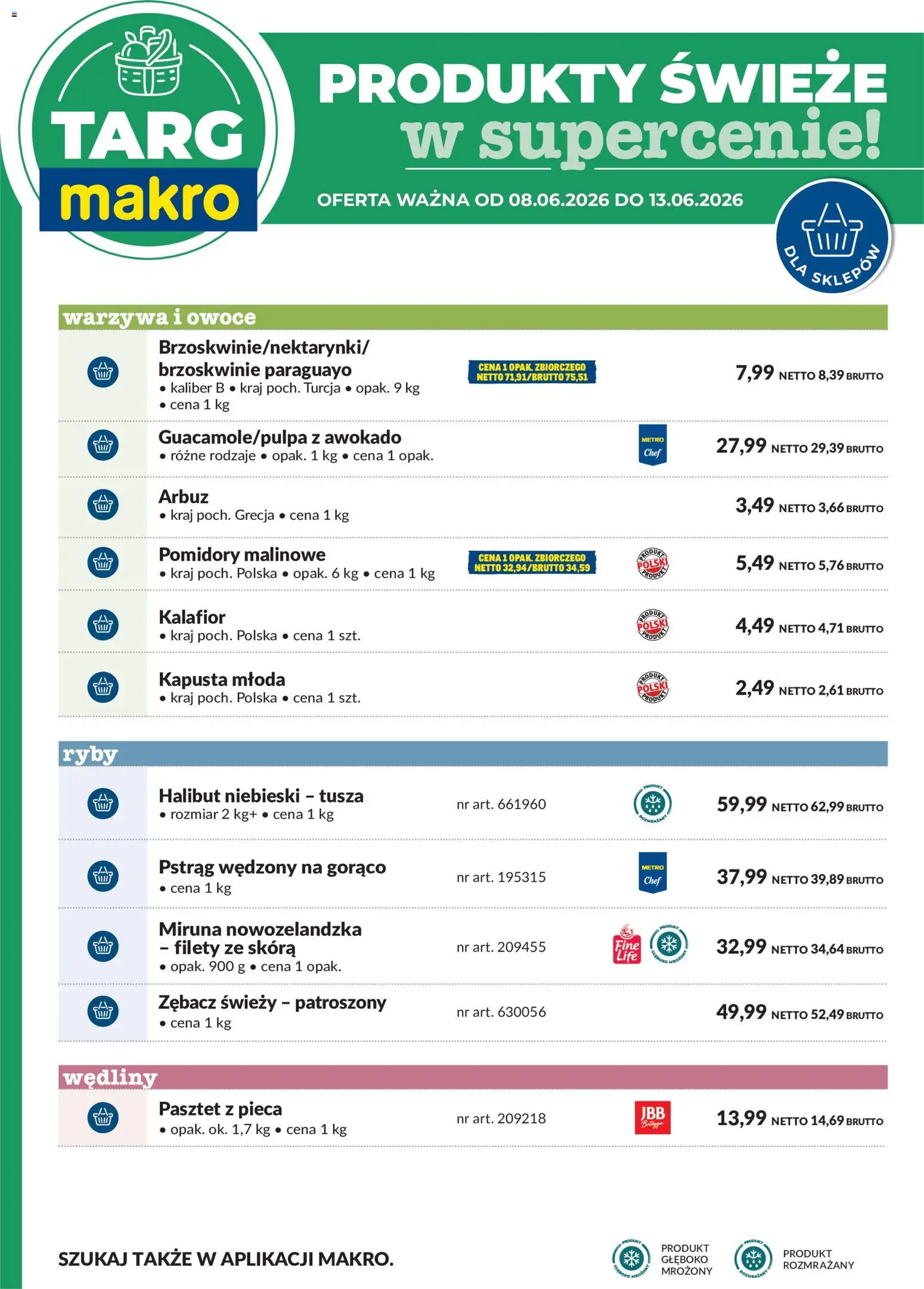 Makro gazetka - Oferta świeża w super cenach od 08.06.2026 | Strona: 6 | Produkty: Arbuz, Halibut, Wędliny, Ryby