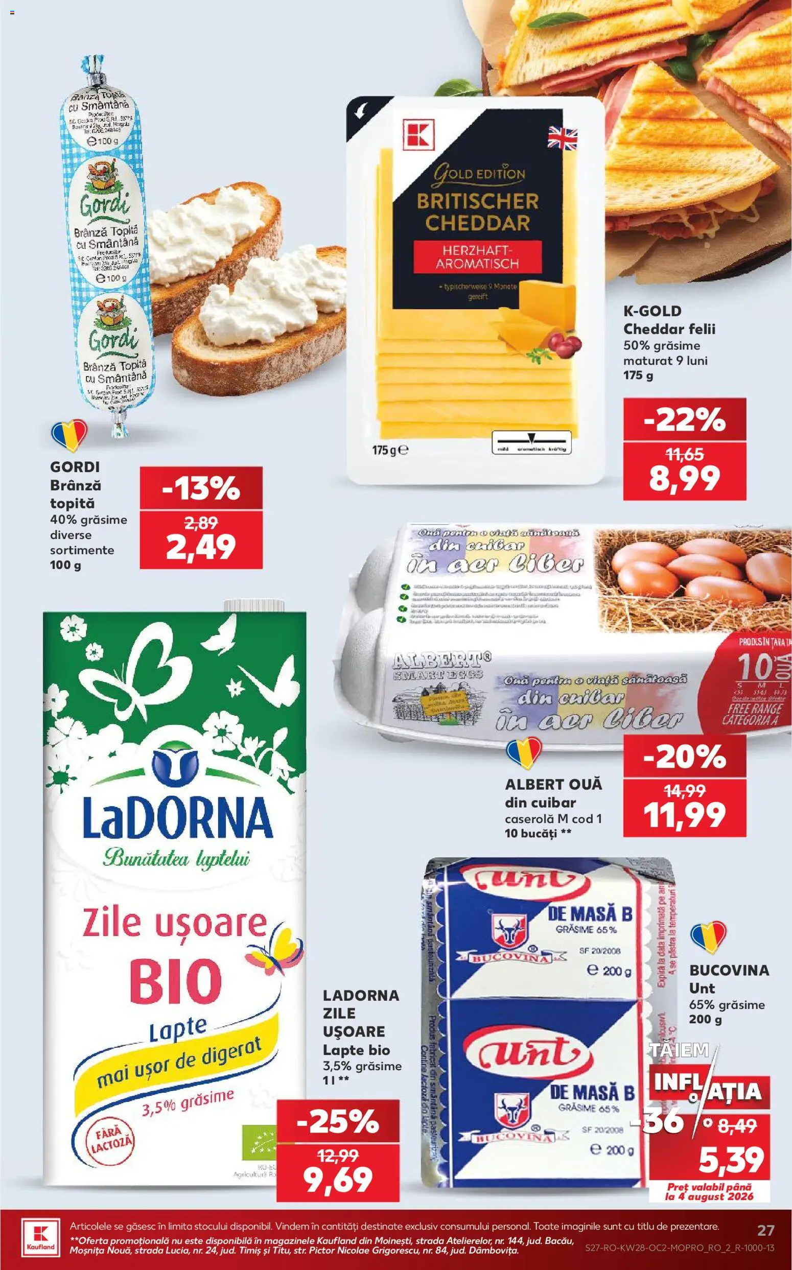 Kaufland RO akciós ujság - amely érvényes a következő dátumtól: 2026.07.08. | Oldal: 27 | Termékek: Cheddar