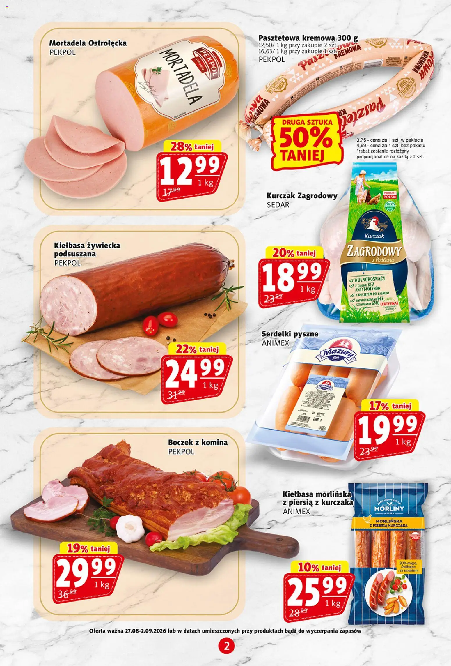 Prim Market gazetka od 27.08.2026 | Strona: 2 | Produkty: Kurczak, Mortadela, Kurczak zagrodowy, Boczek