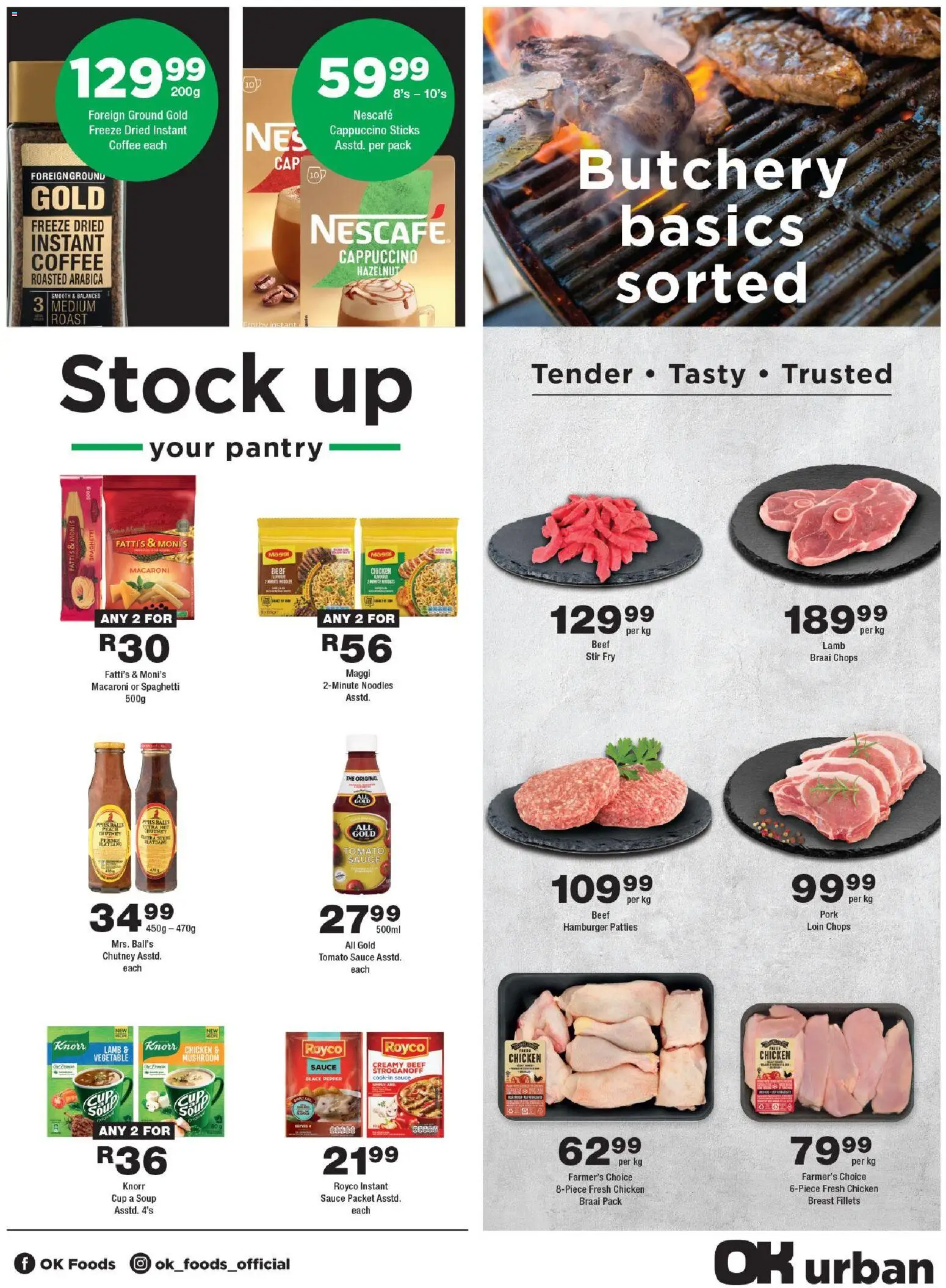 New OK Foods catalogue – valid from 25.05.2026 | Page: 3 | Products: Chicken, Soup, Stock, Peach