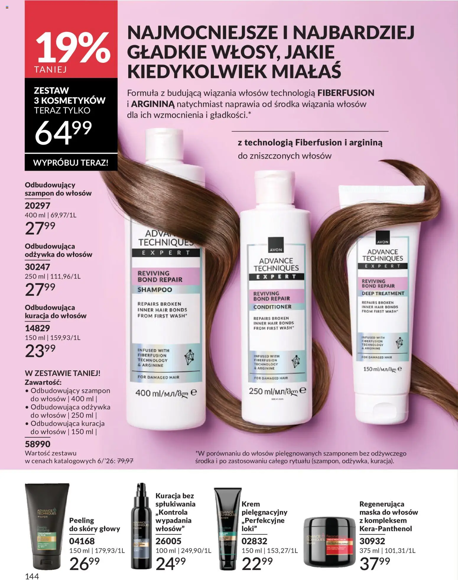 Avon Katalog 6 2026 od 01.06.2026 | Strona: 144 | Produkty: Szampon, Odżywka, Odżywka do włosów, Krem