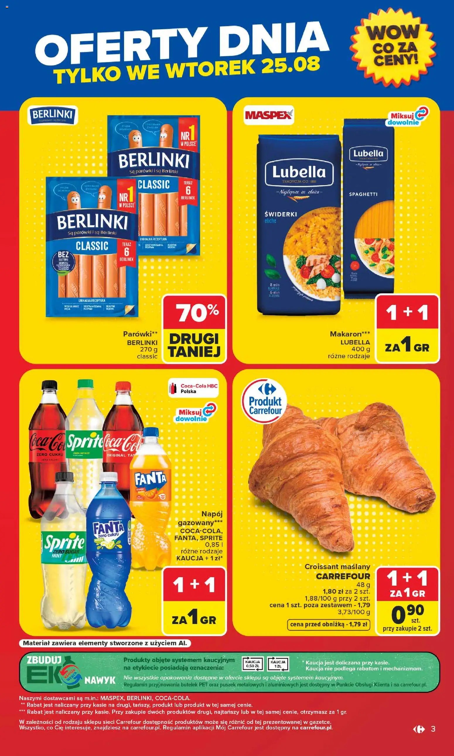 Carrefour gazetka - Warszawa od 24.08.2026 | Strona: 3 | Produkty: Spaghetti, Sprite, Parówki, Berlinki