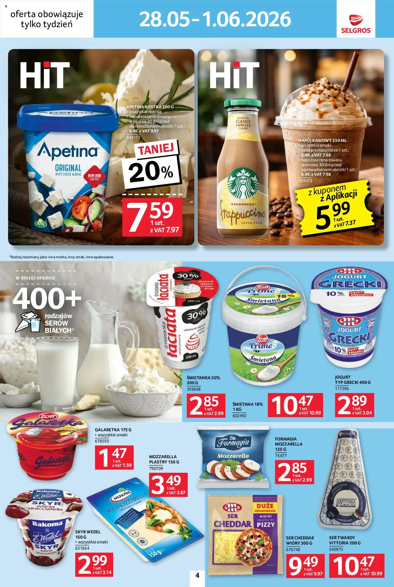 Selgros cash&carry gazetka - Jeszcze więcej super promocji od 28.05.2026 | Strona: 4 | Produkty: Jogurt, Mozzarella, Cheddar, Skyr