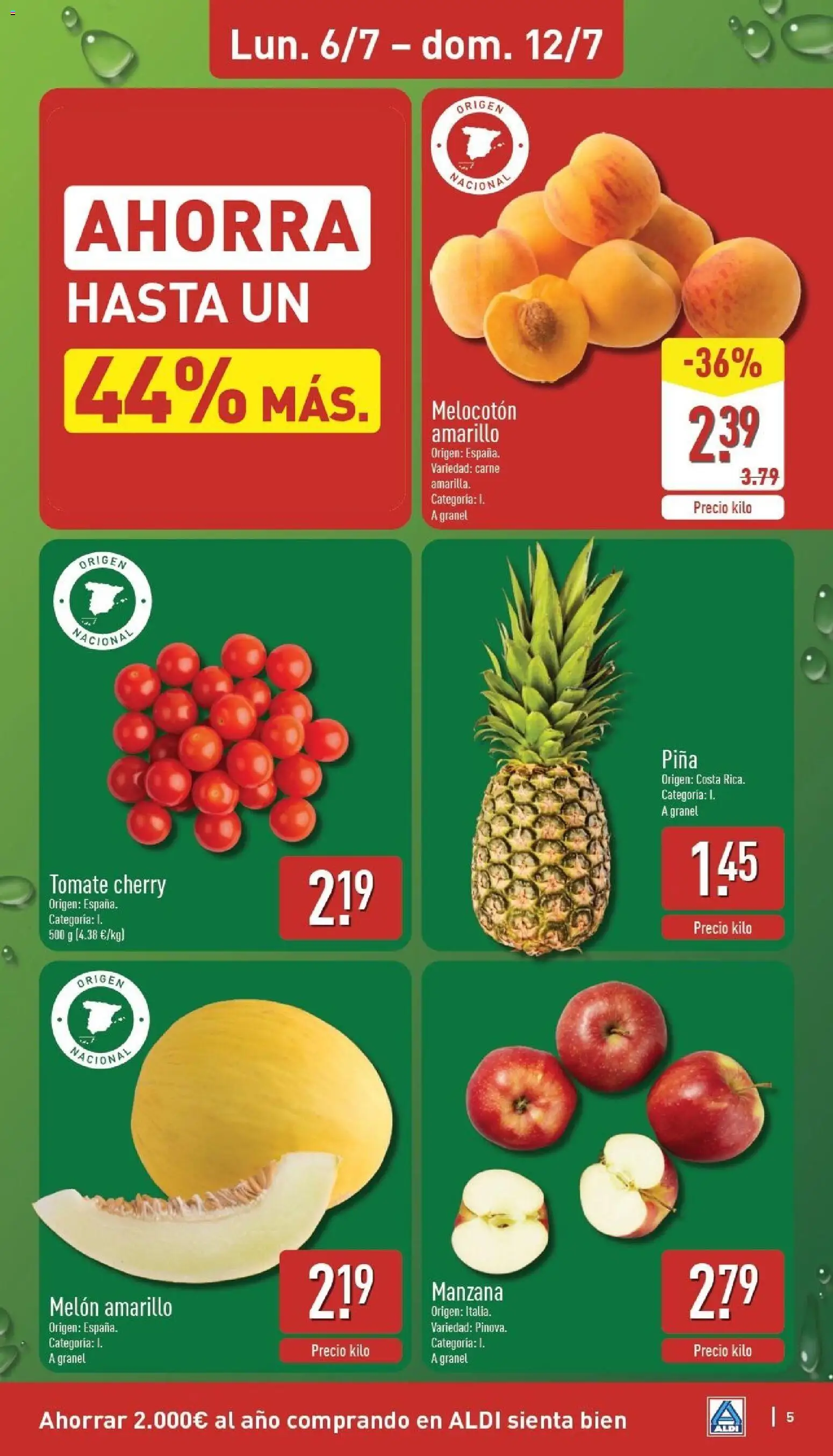 Aldi folleto Península │ válido desde el 06/07/2026 | Página: 5 | Productos: Melón, Melón amarillo, Tomate, Apple