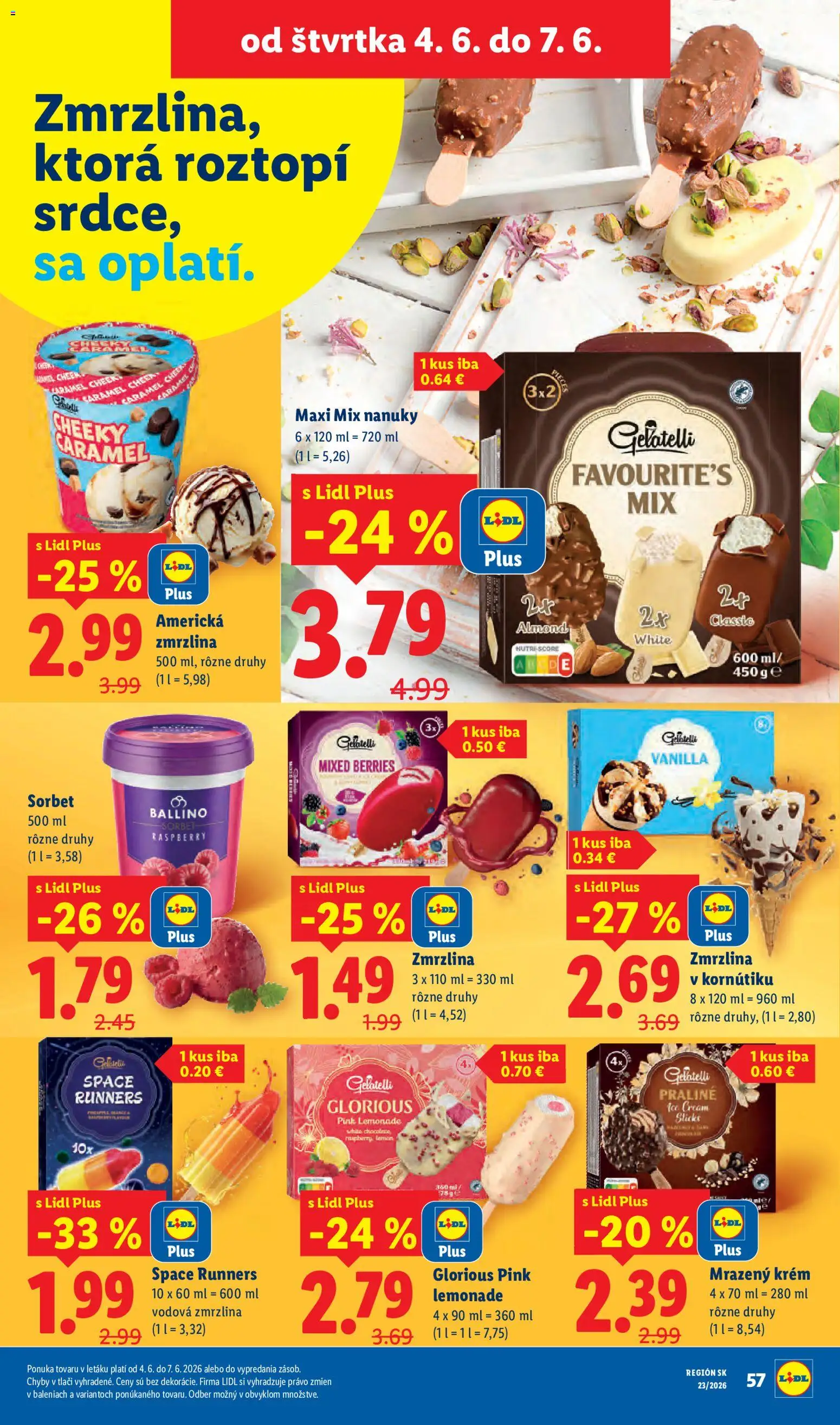 Nové Lidl akcie – leták je platný od 01.06.2026 | Strana: 72 | Produkty: Zmrzlina, Sorbet, Krém, Nanuky