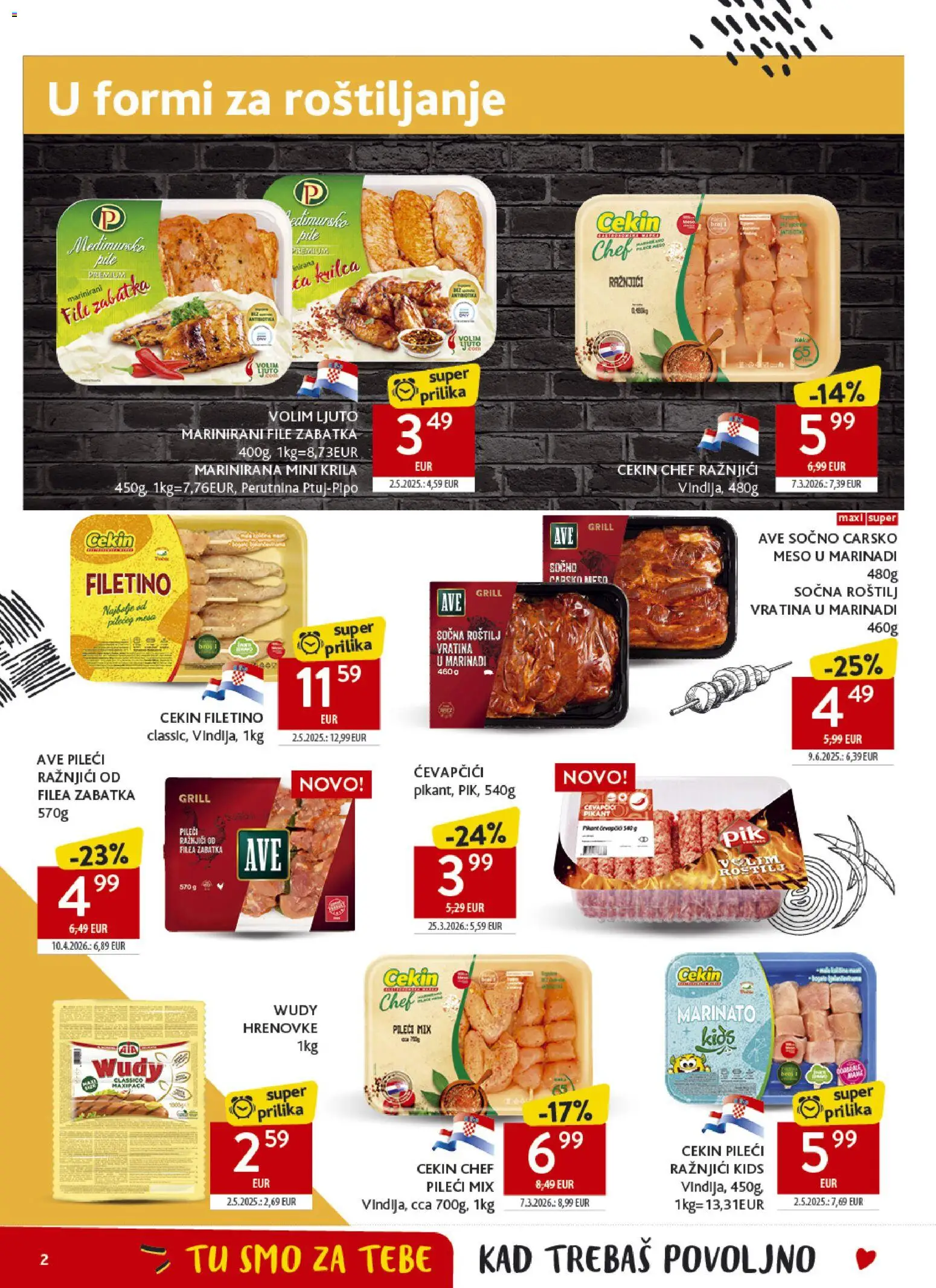 Konzum katalog | vrijedi od 29.04.2026 | Stranica: 2 | Proizvodi: Roštilj, Carsko meso, Hrenovke, Ćevapčići