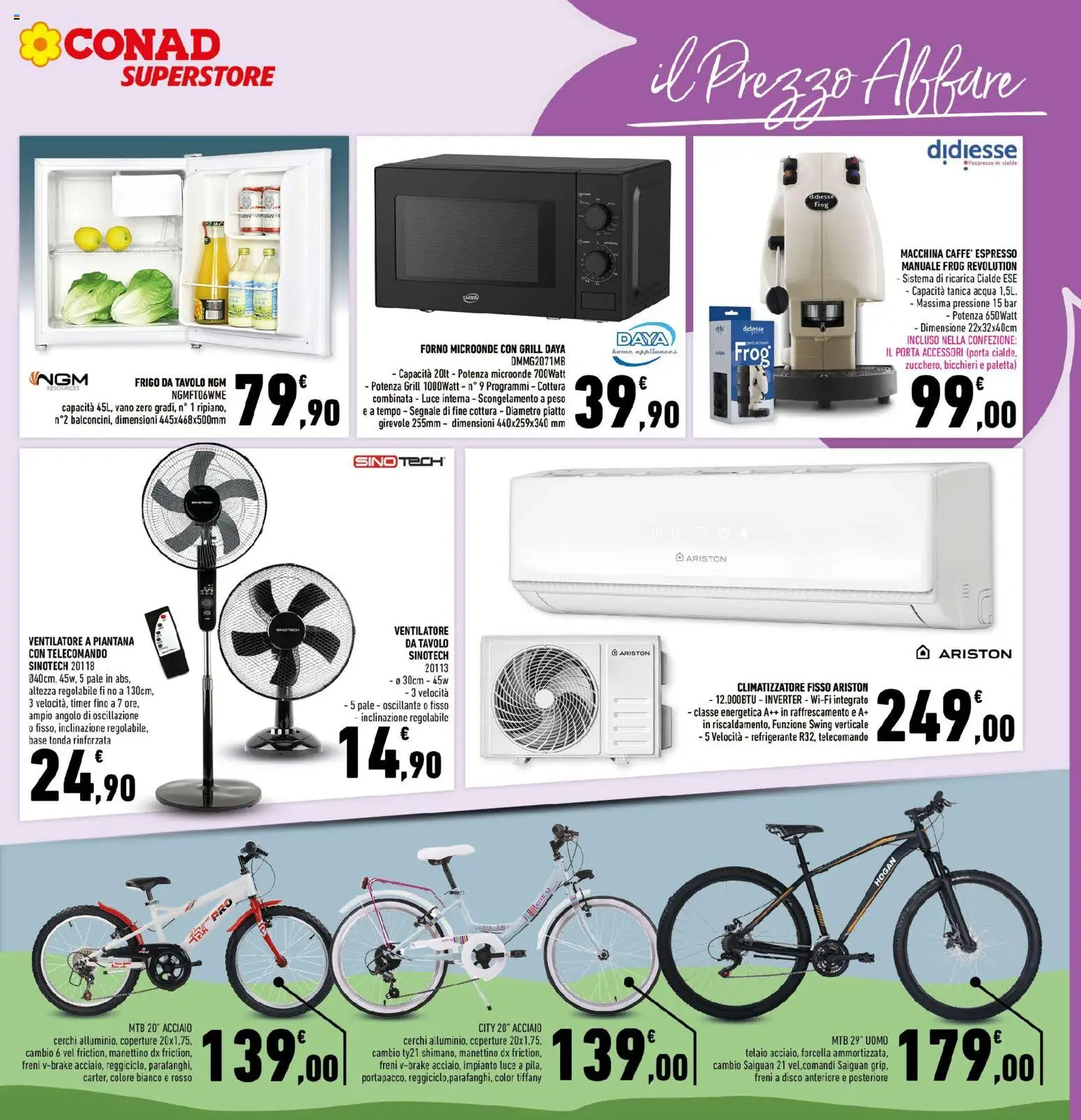 Volantino Conad del 17.06.2026 | Pagina: 27 | Prodotti: Ventilatore, Microonde, Climatizzatore, Tanica
