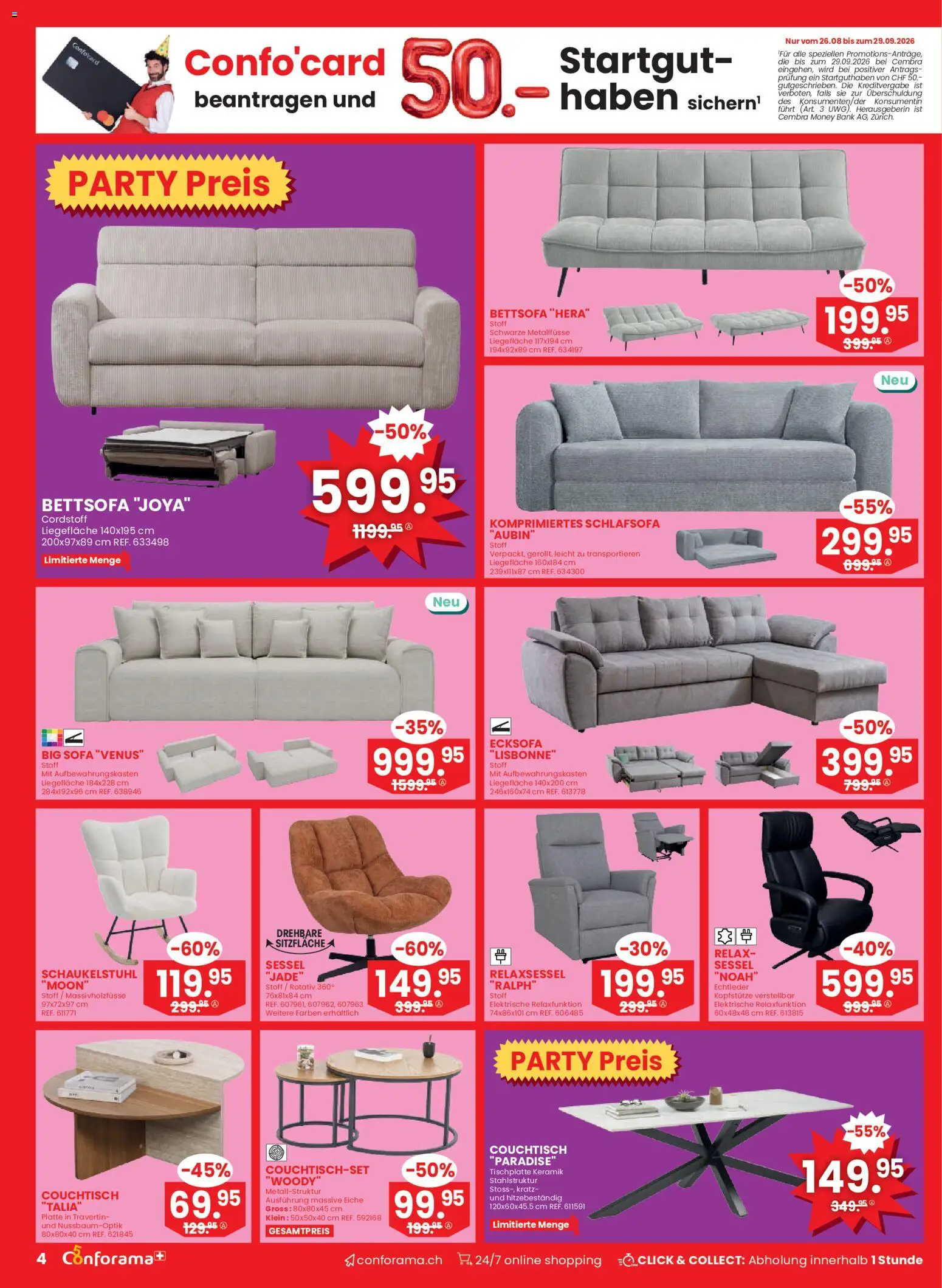 Conforama aktionen – gültig ab 26.08.2026 | Seite: 4 | Produkte: Sofa, Couchtisch, Ecksofa, Relaxsessel