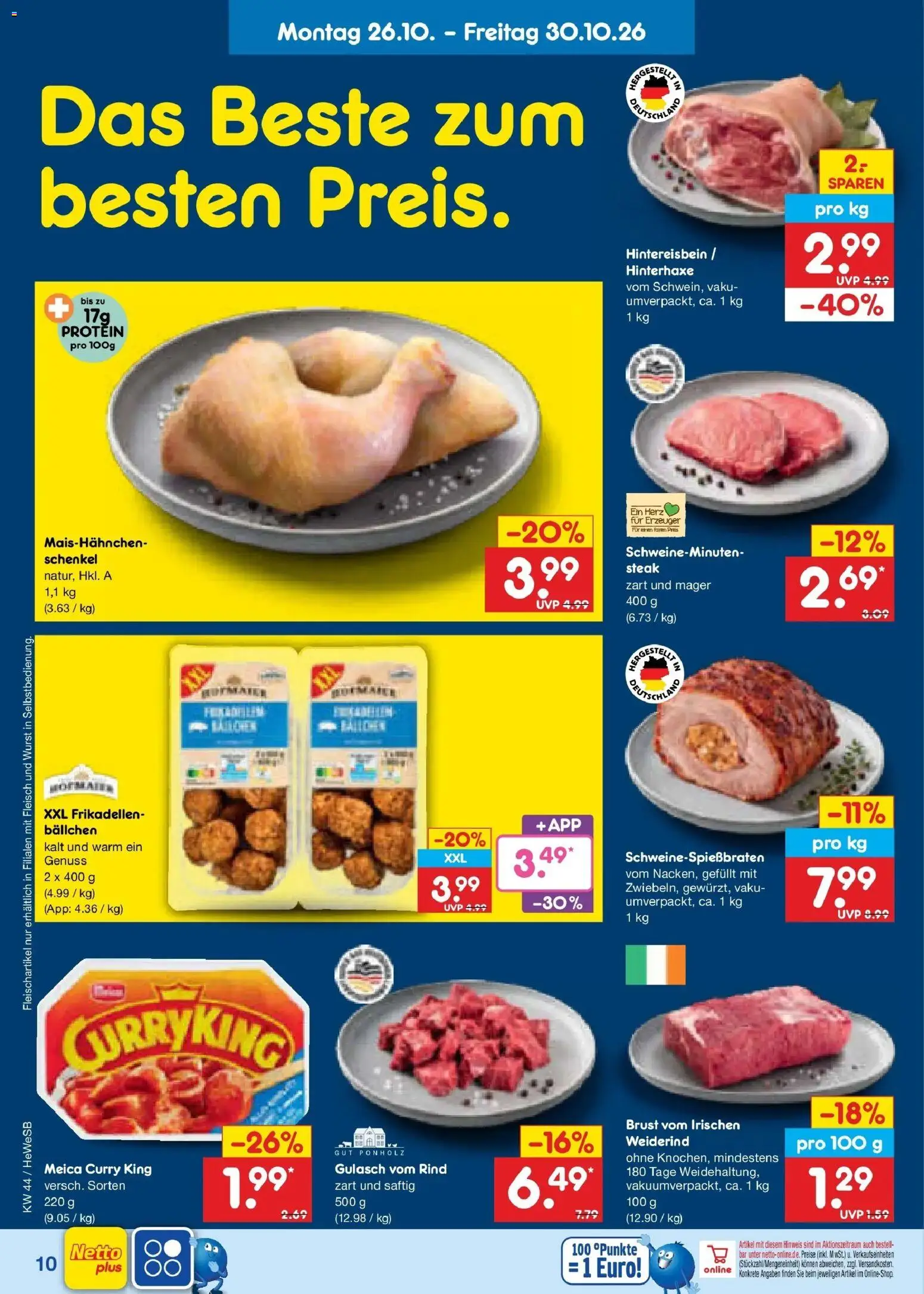 Netto Marken-Discount Prospekt Hamburg – gültig ab 26.10.2026 | Seite: 14 | Produkte: Meica, Gulasch, Wurst, Steak