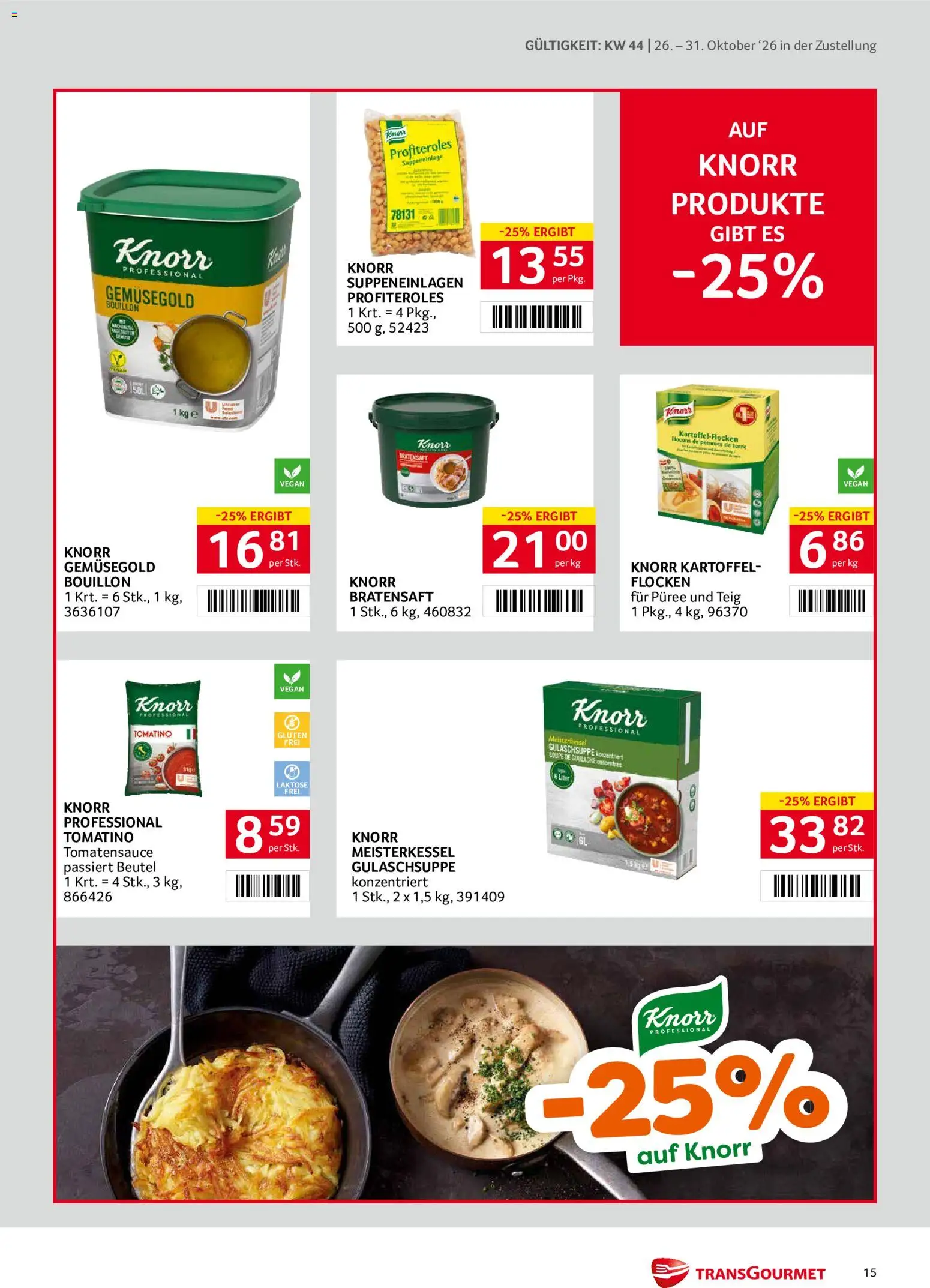 Transgourmet Flugblatt gültig ab 26.10.2026 | Seite: 15 | Produkte: Flocken, Profiteroles