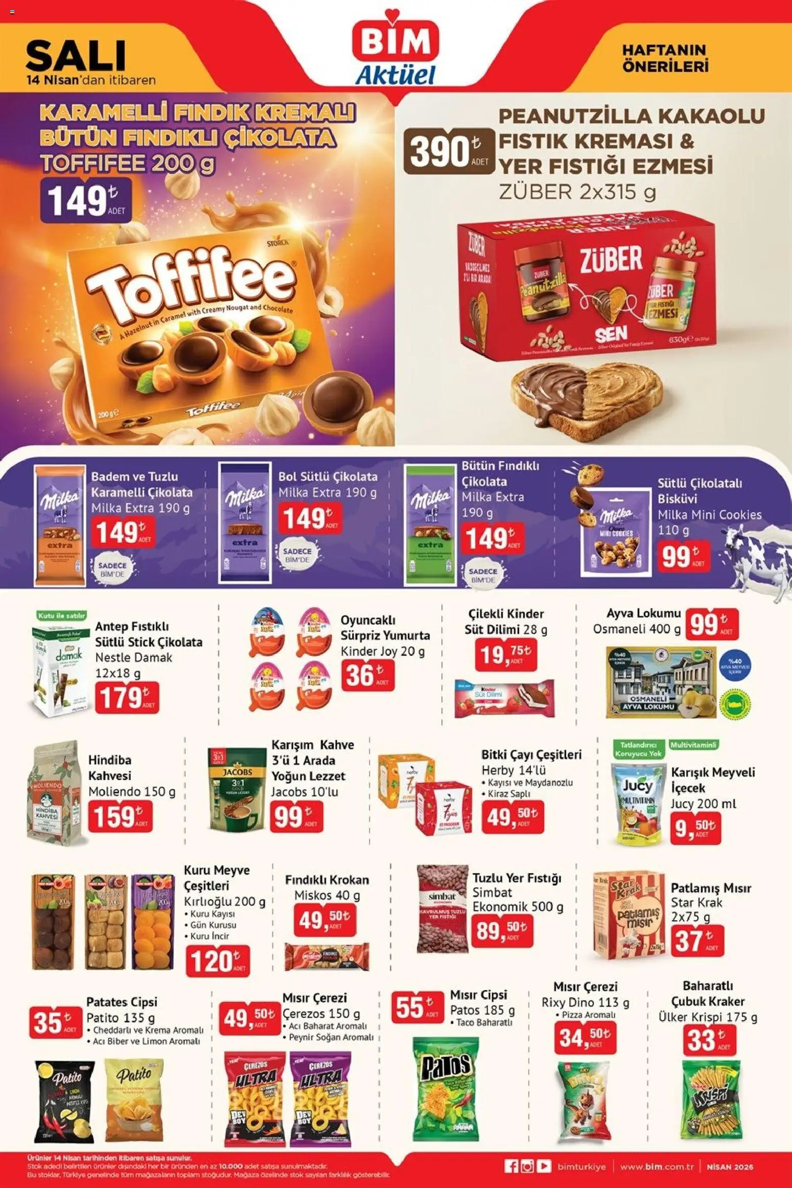 BİM Katalog - 14.04.2026 tarihinden itibaren geçerlidir | Sayfa: 3 | Ürünler: Soğan, Yer fıstığı, Acı biber, Kiraz
