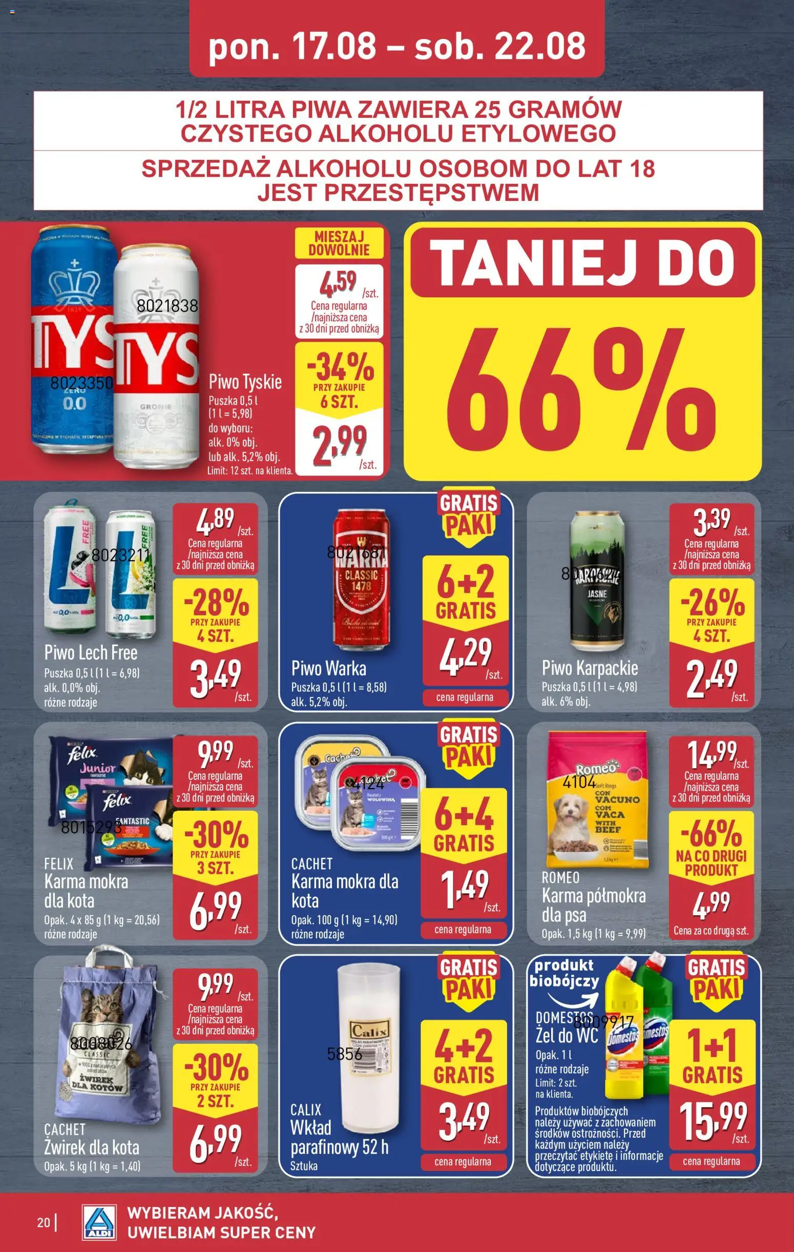 Aldi Polsko leták od 17.08.2026 | Strana: 20 | Produkty: Felix, Domestos, Wc