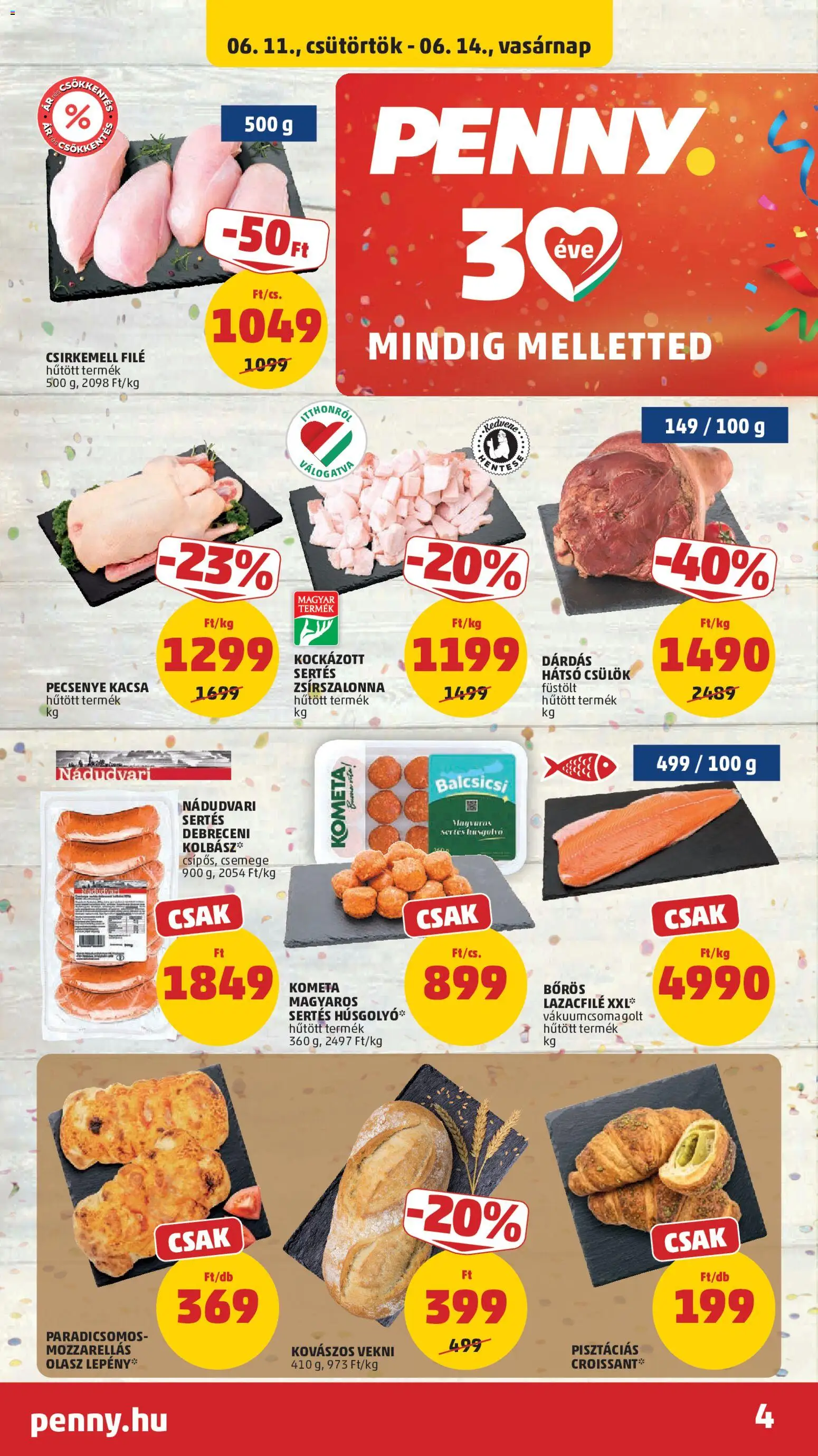 PENNY akciós ujság - amely érvényes a következő dátumtól: 11.06.2026 | Oldal: 6 | Termékek: Mozzarella, Croissant, Bacon, Csirkemell