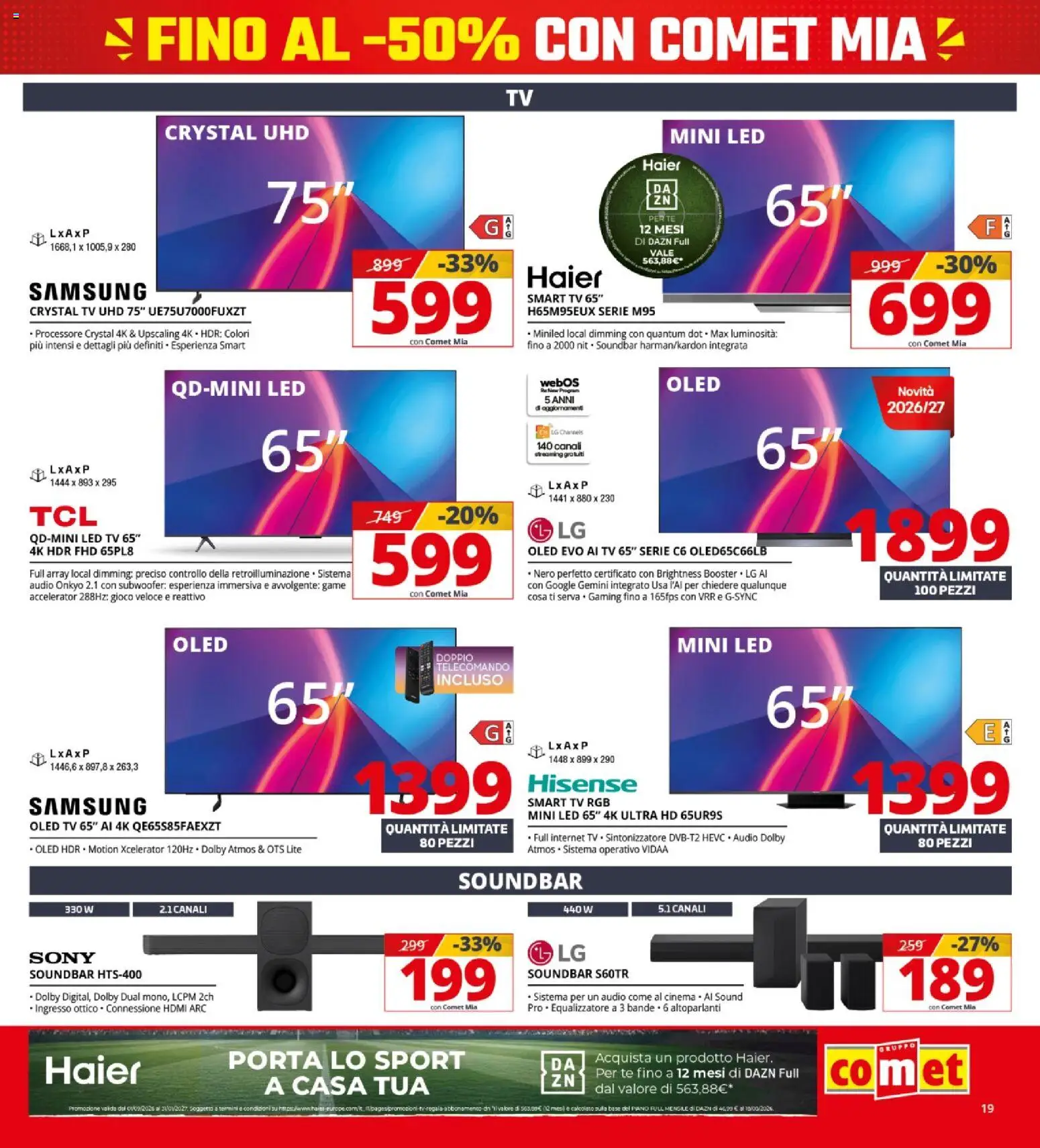 Volantino Comet del 08/10/2026 | Pagina: 19 | Prodotti: Porta, smart TV, TV, Gioco