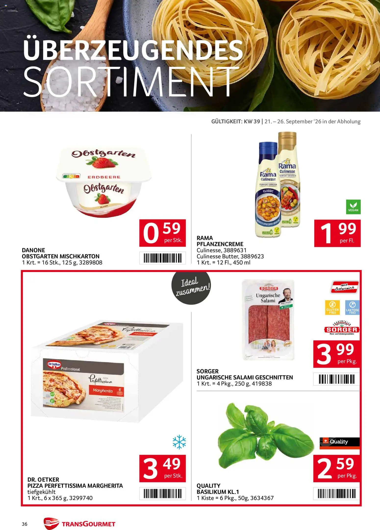 Transgourmet Flugblatt gültig ab 20.09.2026 | Seite: 34 | Produkte: Pflanzencreme, Salami, Pizza