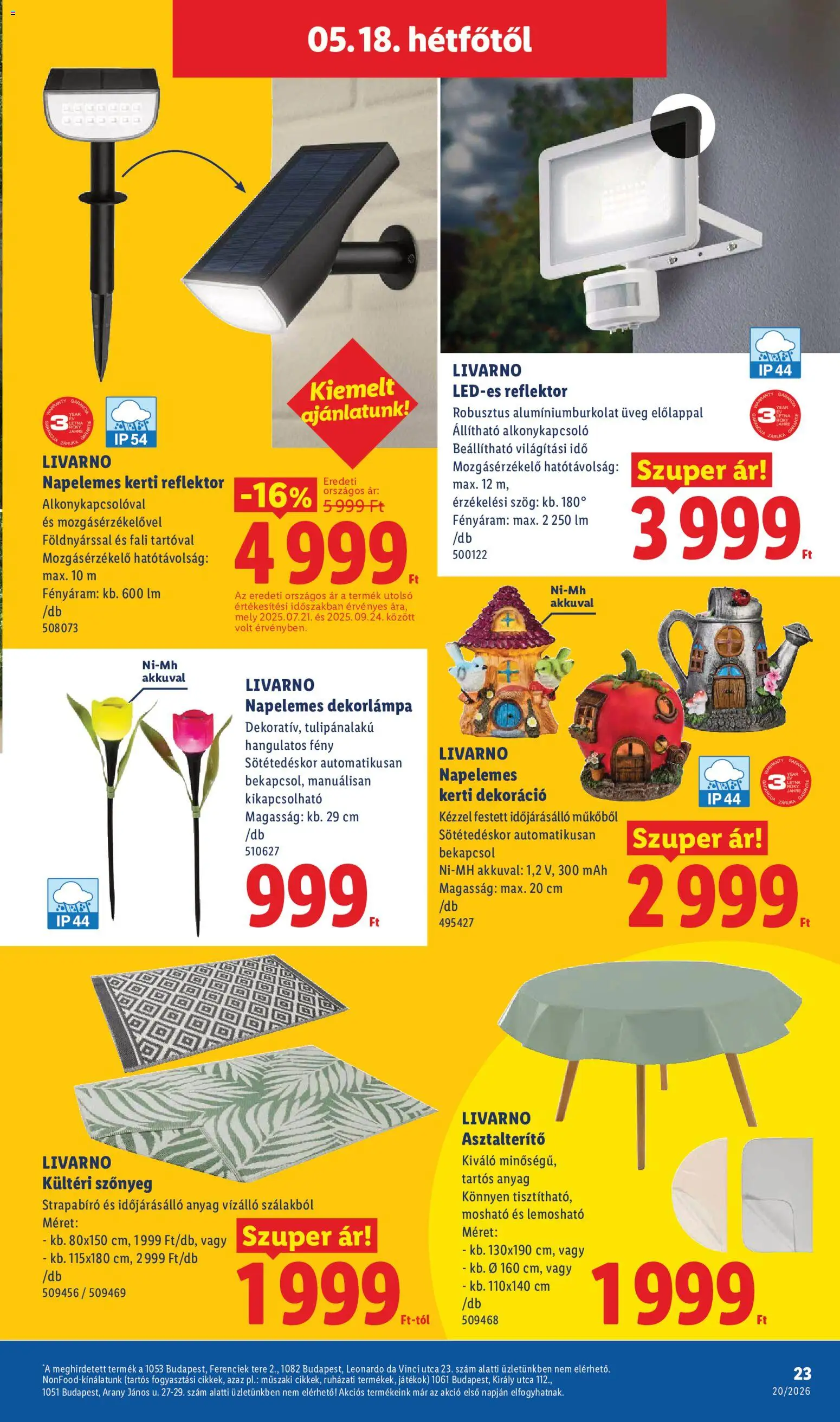 Lidl akciós ujság - amely érvényes a következő dátumtól: 14.05.2026 | Oldal: 23 | Termékek: Mozgásérzékelő, Játékok, Asztalterítő, Dekoráció