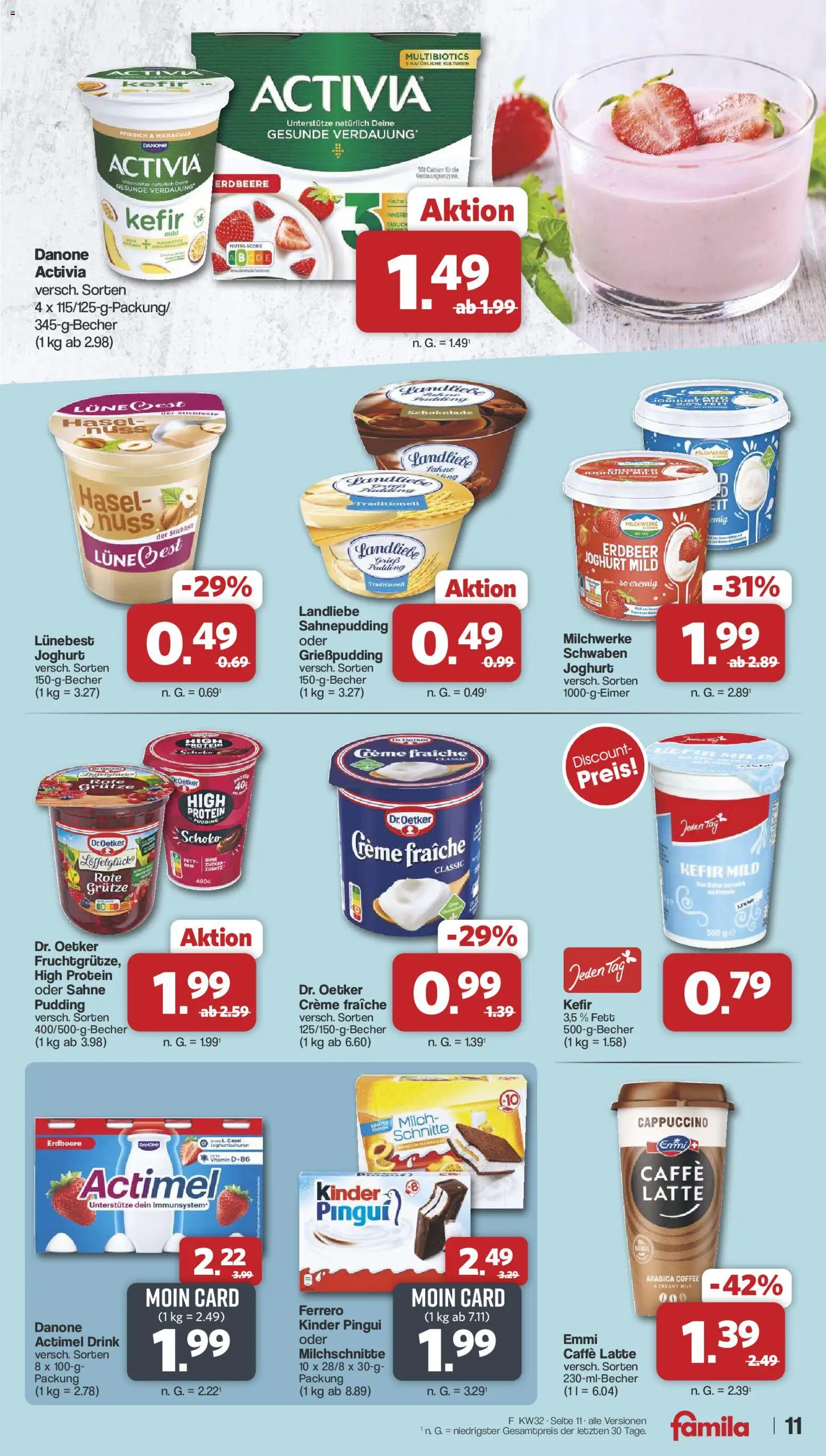 Famila Nordwest Prospekt – gültig ab 03.08.2026 | Seite: 11 | Produkte: Actimel, Kefir, Danone activia, Creme