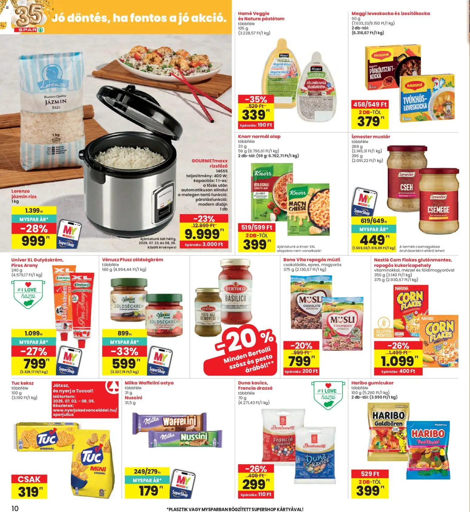 Interspar akciós ujság - amely érvényes a következő dátumtól: 2026.07.23. | Oldal: 10 | Termékek: Pesto, Leveskocka, Rizsfőző, Rizs