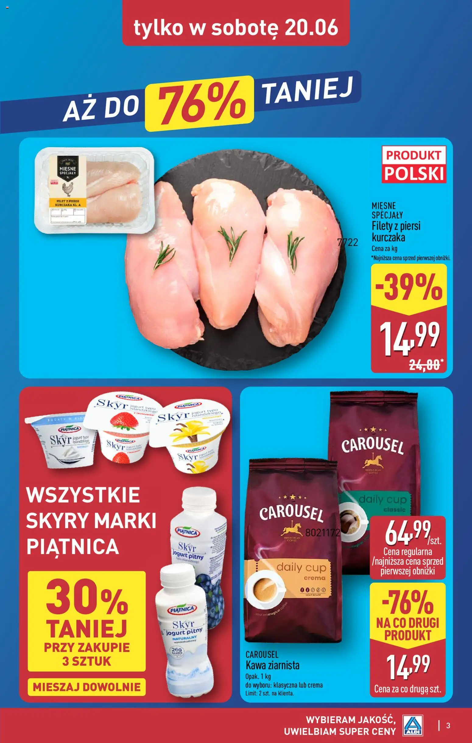 Aldi gazetka - Oferta weekendowa od 18.06.2026 | Strona: 3 | Produkty: Piersi, Jogurt pitny, Kawa ziarnista, Jogurt