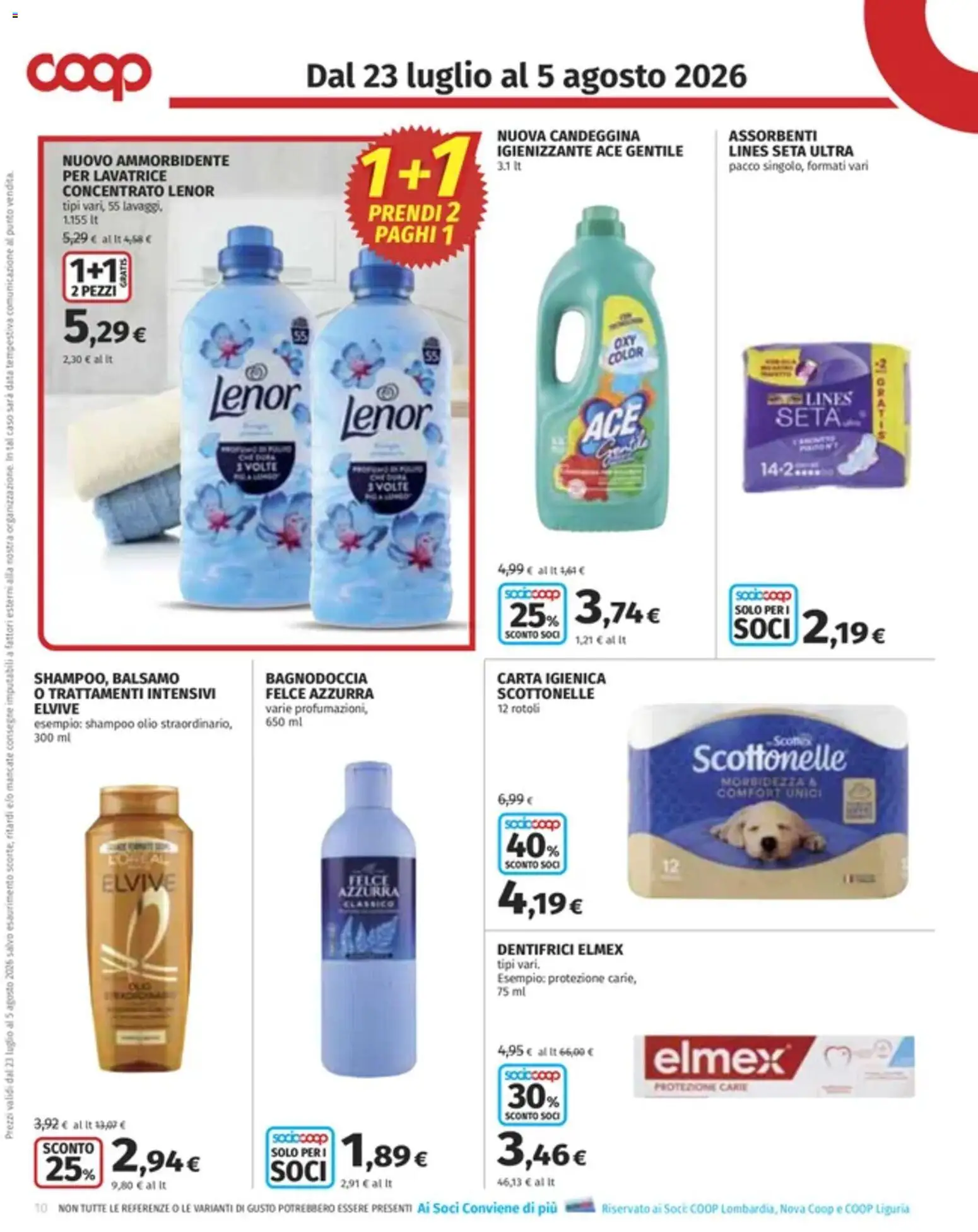 Volantino COOP del 23/07/2026 | Pagina: 10 | Prodotti: Shampoo, Ammorbidente, Olio, Data