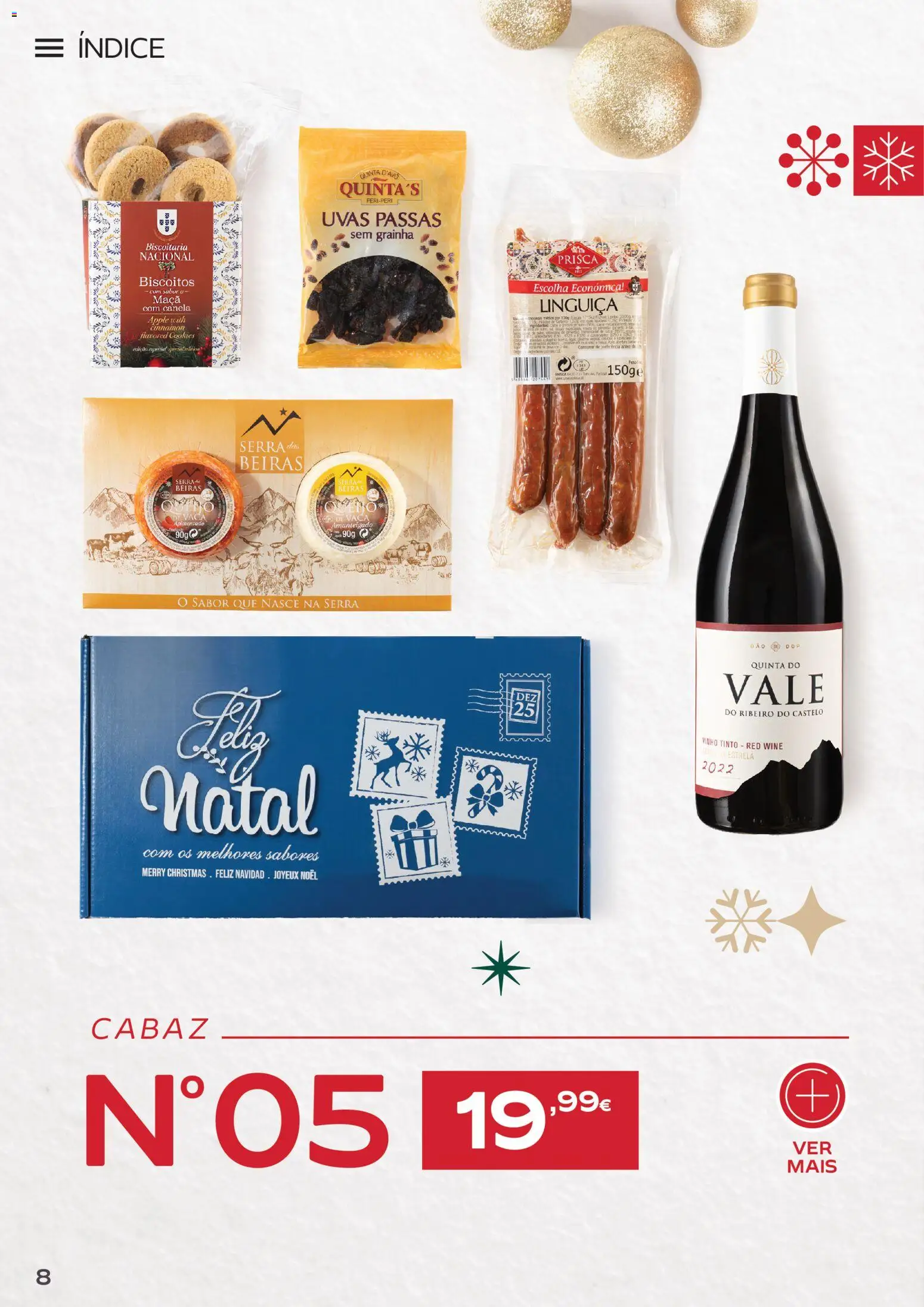 Continente Cabazes de Natal │ válido de 06/10/2026 | Página: 8 | Produtos: Canela, Linguiça, Biscoitos, Vinho tinto