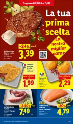 Anteprima del volantino Maxi hamburger di bovino adulto scottona, 250 g confezione valido a partire dal 28.05.2026 | Pagina: 7 | Prodotti: Bovino, Pollo, Provola, Panzerotti