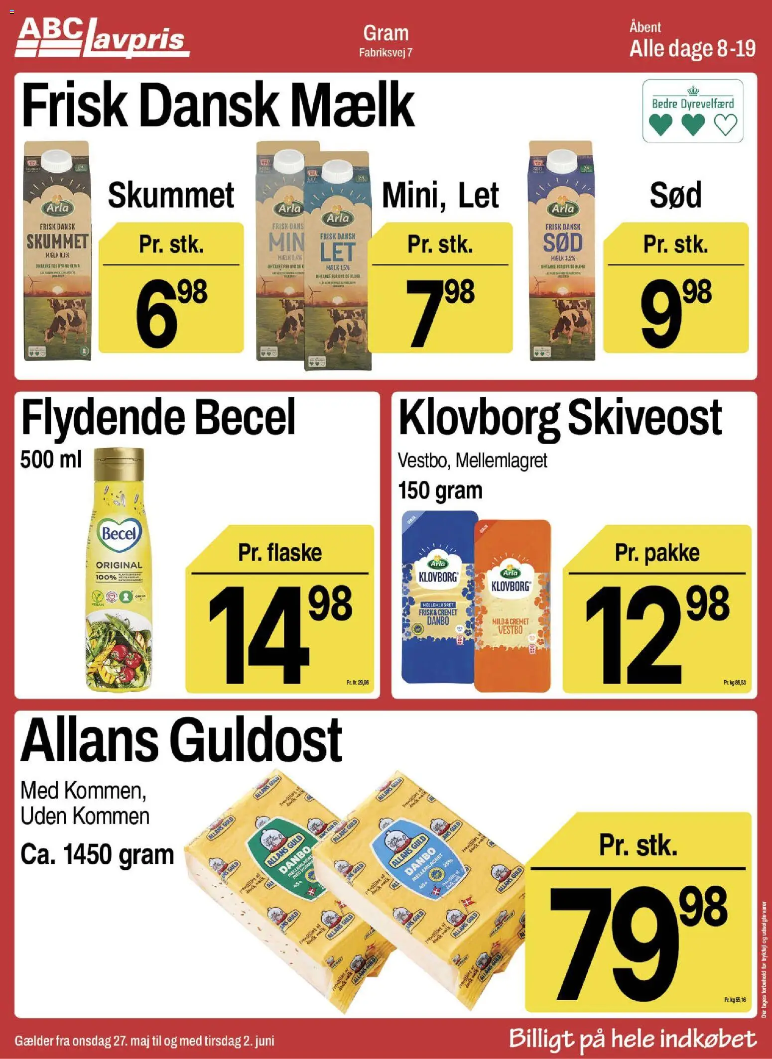 Abc Lavpris tilbudsavis – gyldig fra 27.05.2026 | Side: 3 | Produkter: Mælk, Skiveost