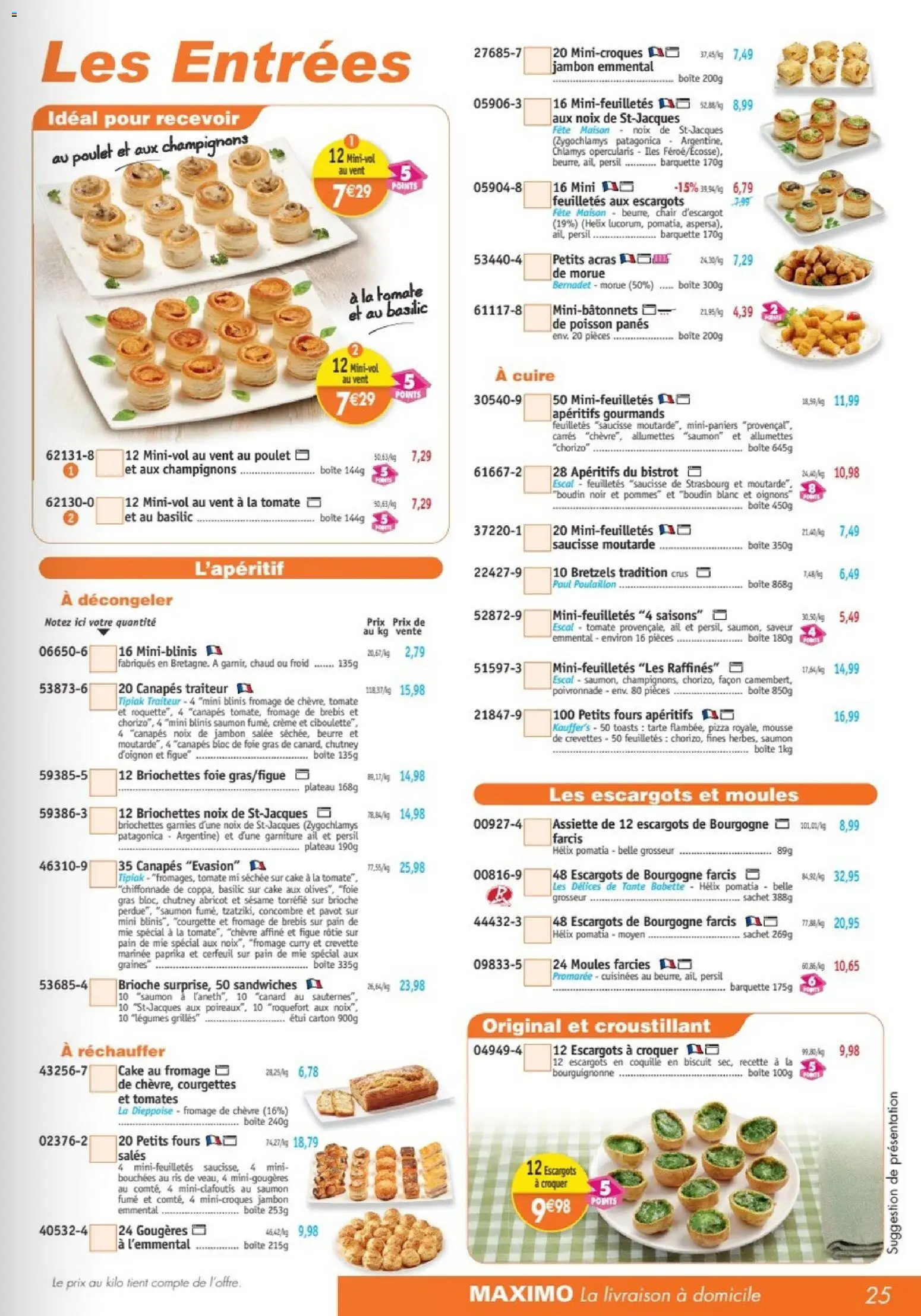 {H1} | Page: 25 | Produits: Escargots, Mousse, Crevettes, Noix